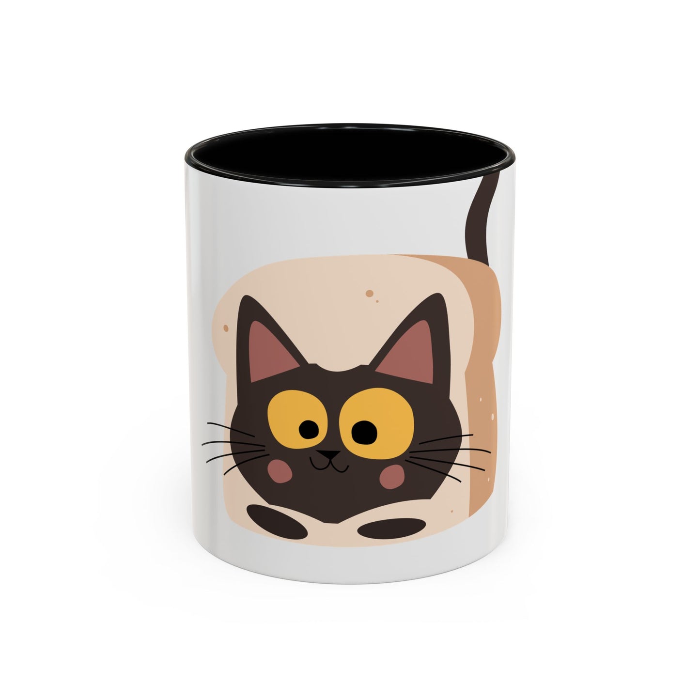 Cat in Toast Accent Coffee Mug – Cute Black Cat Breakfast Mug (11/15oz)