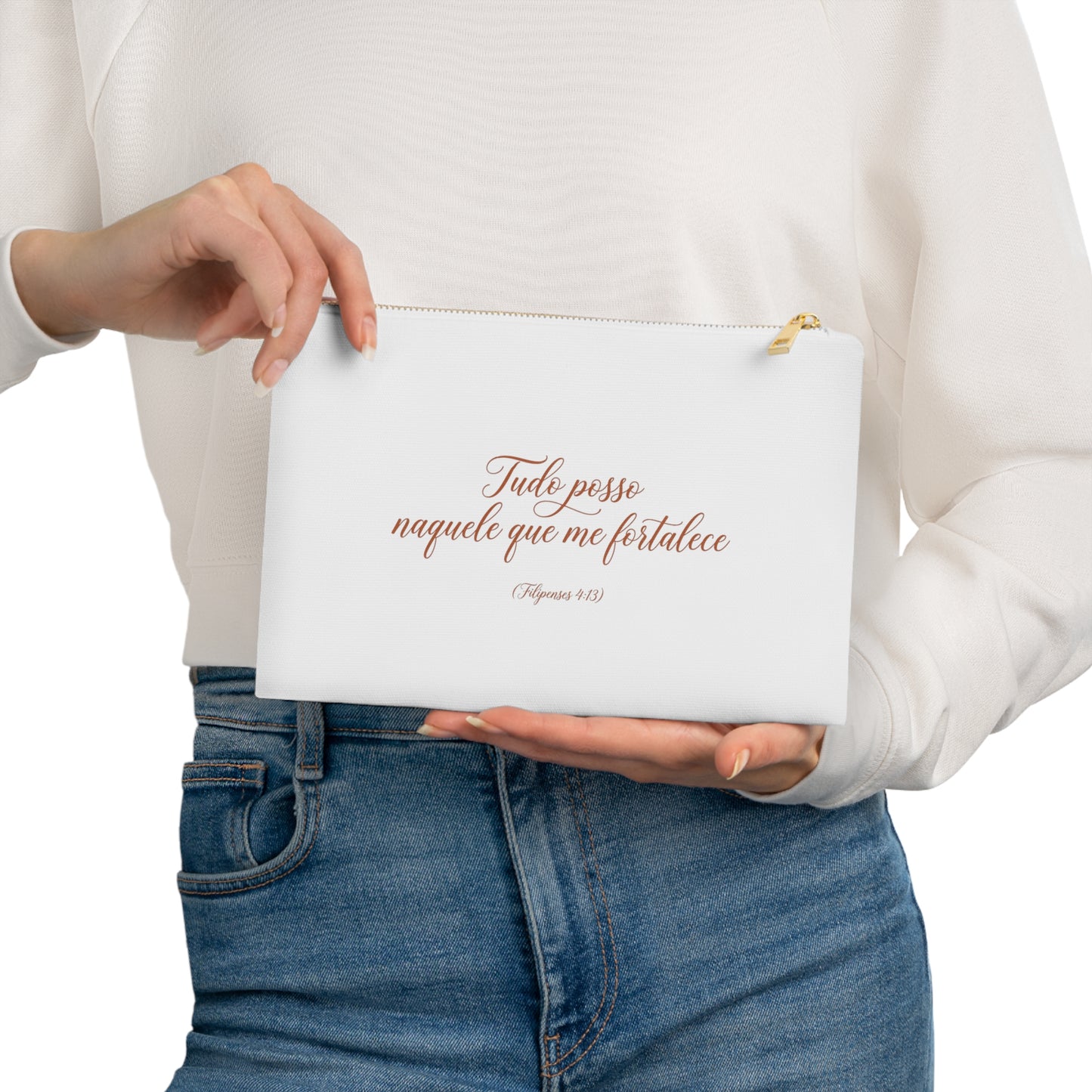 Necessaire Cristã Personalizada – "Tudo Posso Naquele Que Me Fortalece" (Filipenses 4:13)