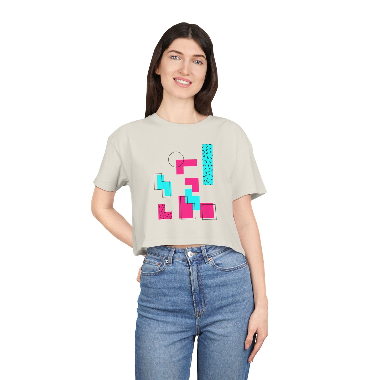 Retro Geometric Crop Tee — 80s Memphis Pattern Women's Top