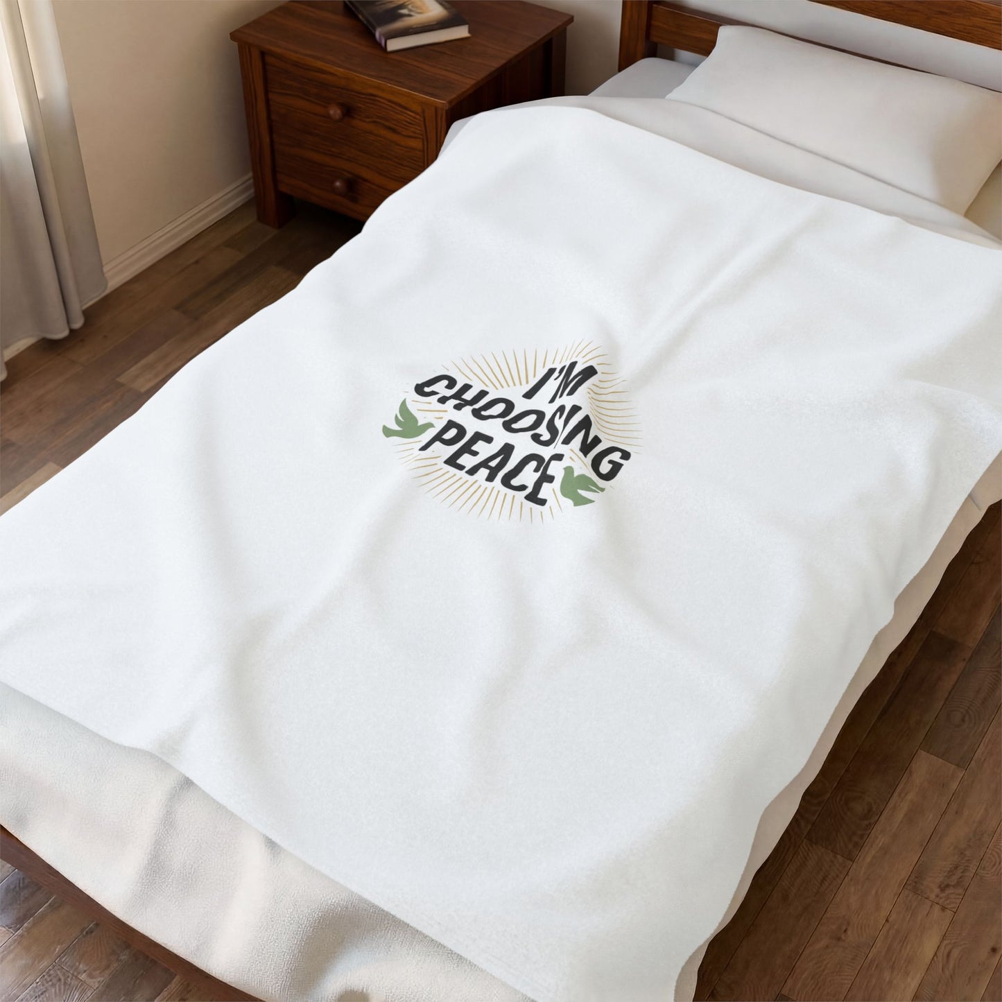 Velveteen Plush Blanket — “I’m Choosing Peace” Cozy Throw for Mindfulness & Gifts