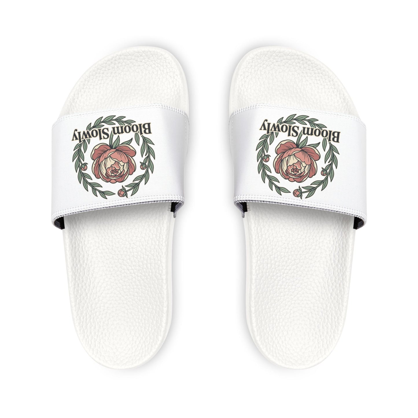 Women's Floral Wreath Slide Sandals — "Bloom Slowly" Removable- Strap Casual Slides