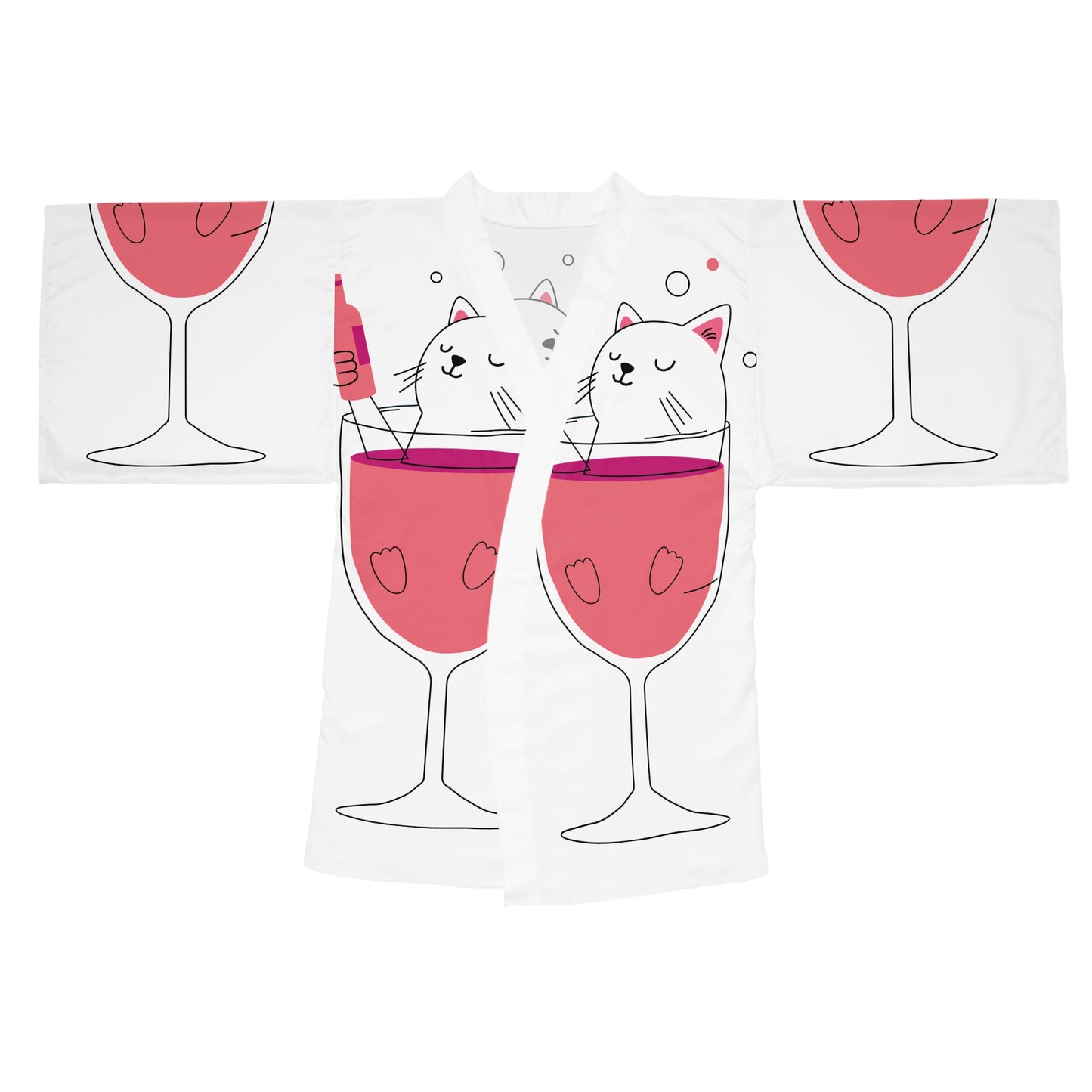 Cat in a Glass Kimono Robe — Cute Wine Cat Long Sleeve Kimono
