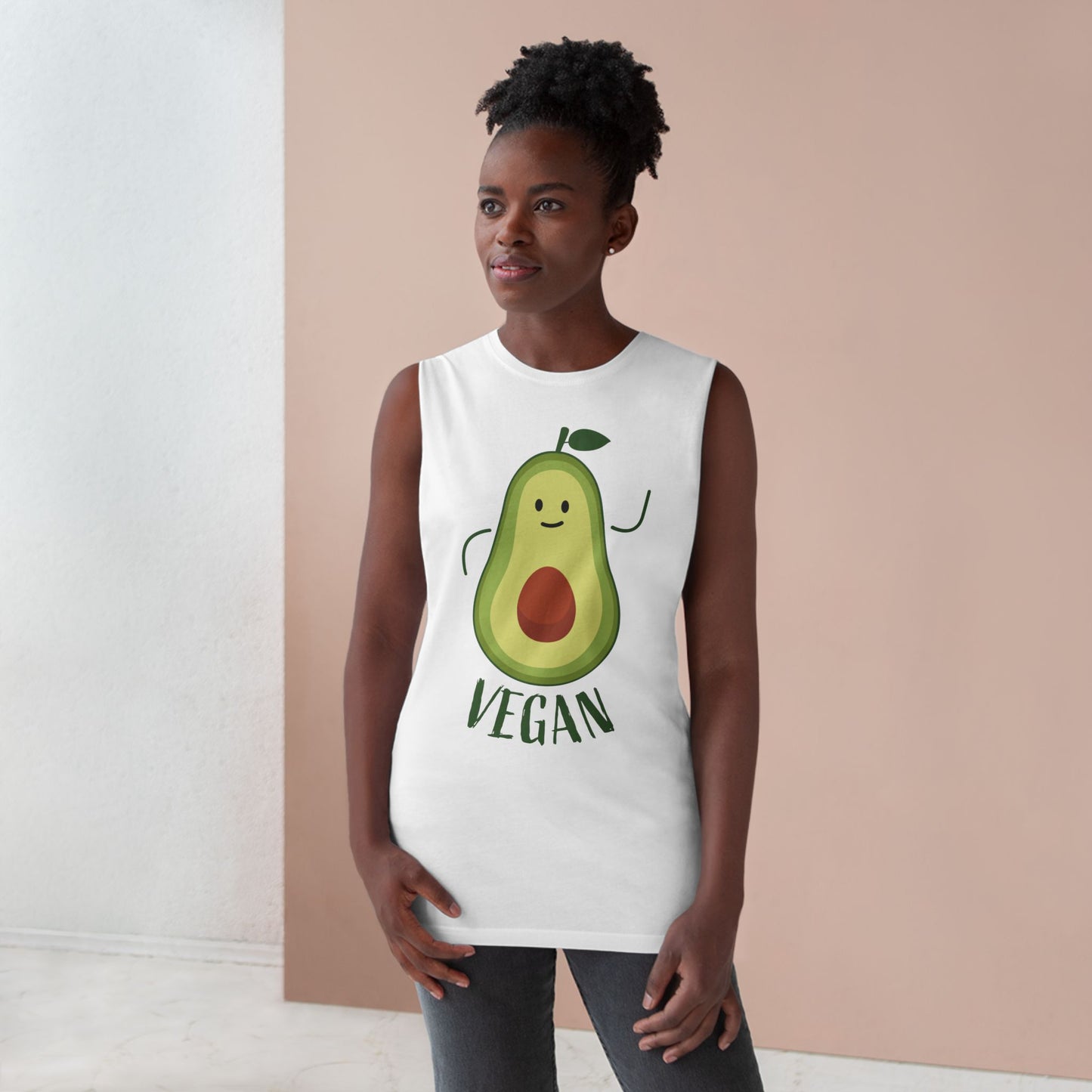 Vegan Avocado Tank Top — Cute Smiling Avocado Graphic Sleeveless Shirt