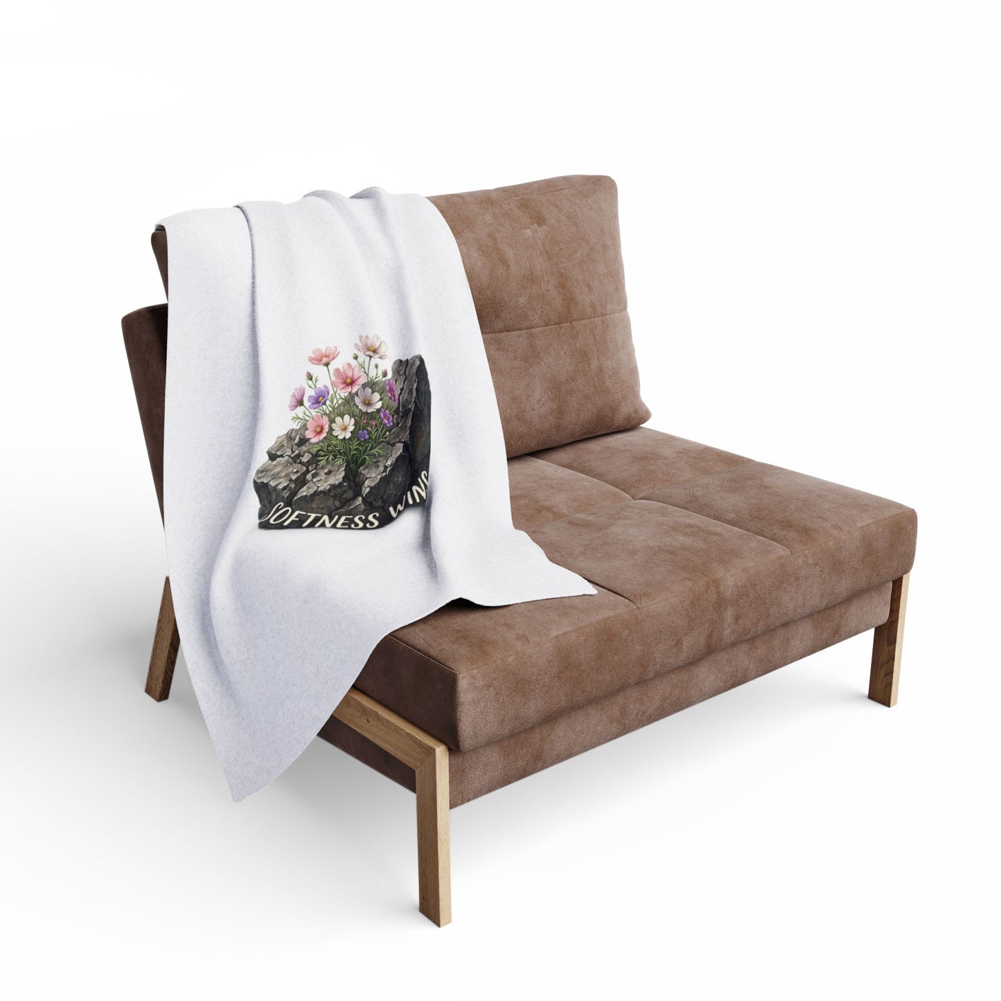 Fleece Blanket — "Softness Wins" Floral Rock Cozy Throw