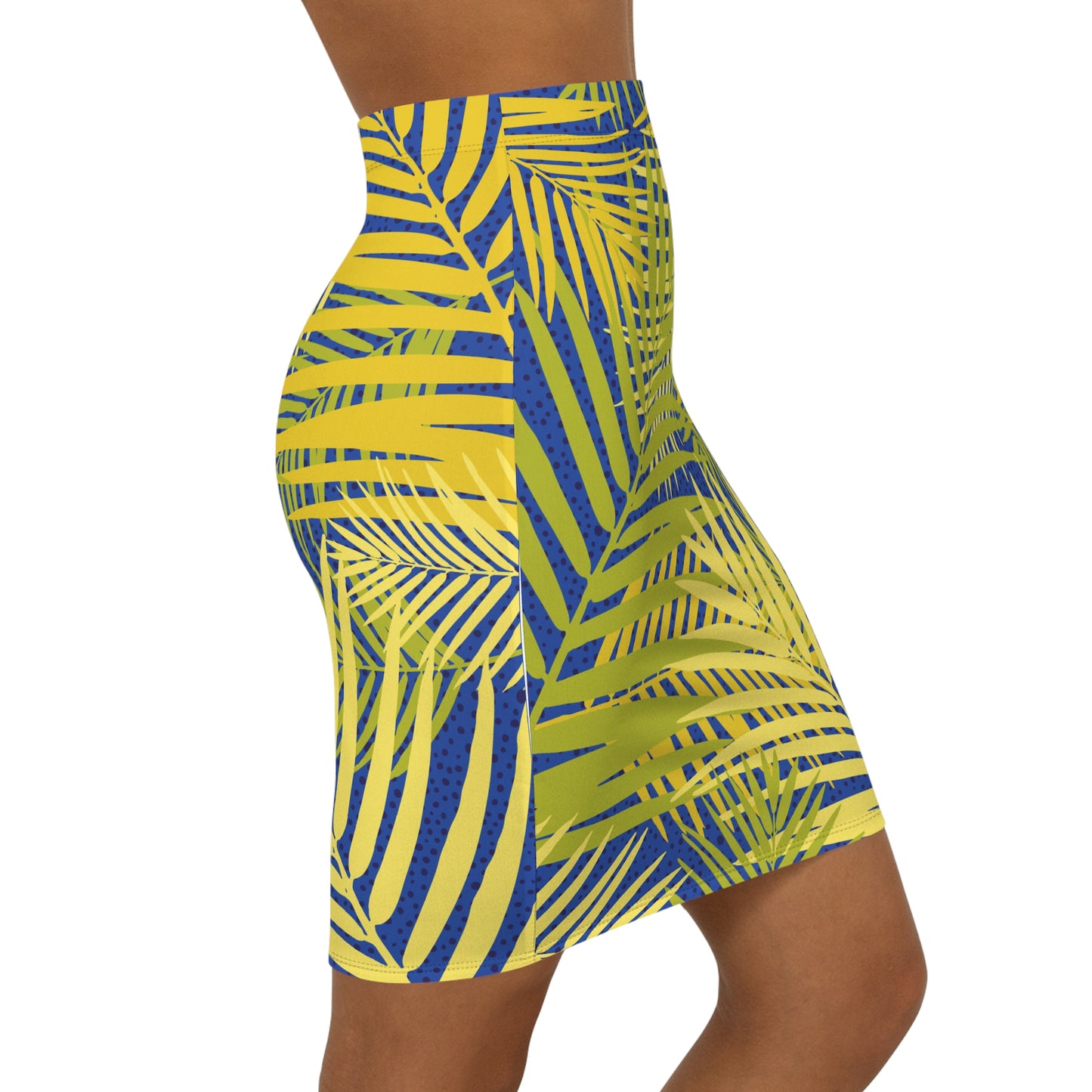 Tropical Palm Leaf Pencil Skirt — Saia Lápis com Estampa de Folhas de Palmeira Tropical