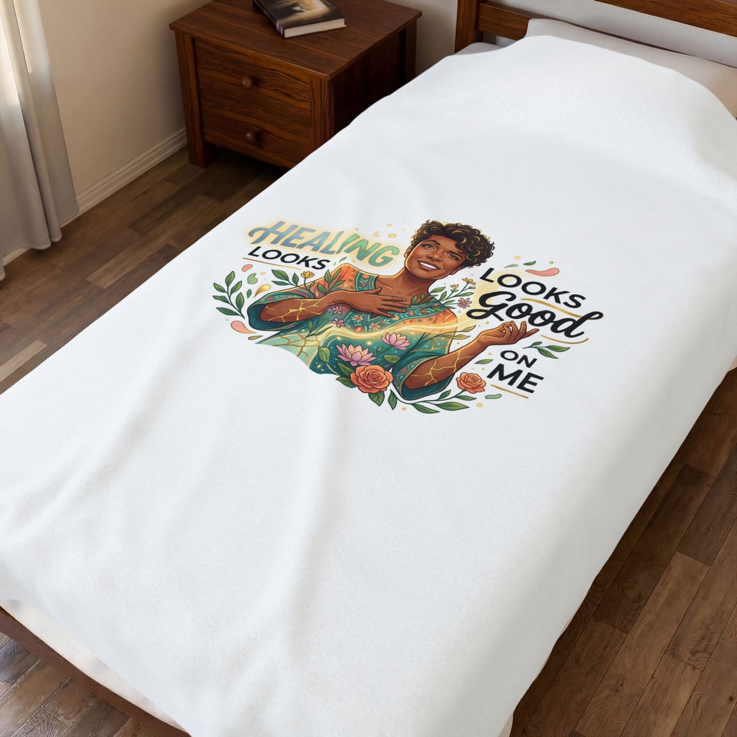 Velveteen Plush Blanket — "Healing Looks Good on Me" Cozy Afrocentric Comfort Throw