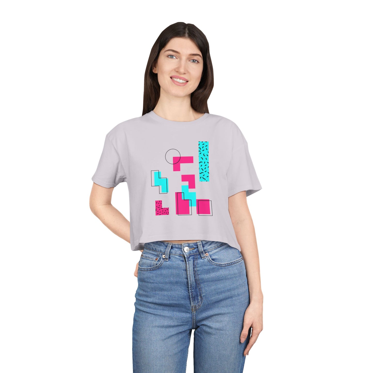 Retro Geometric Crop Tee — 80s Memphis Pattern Women's Top