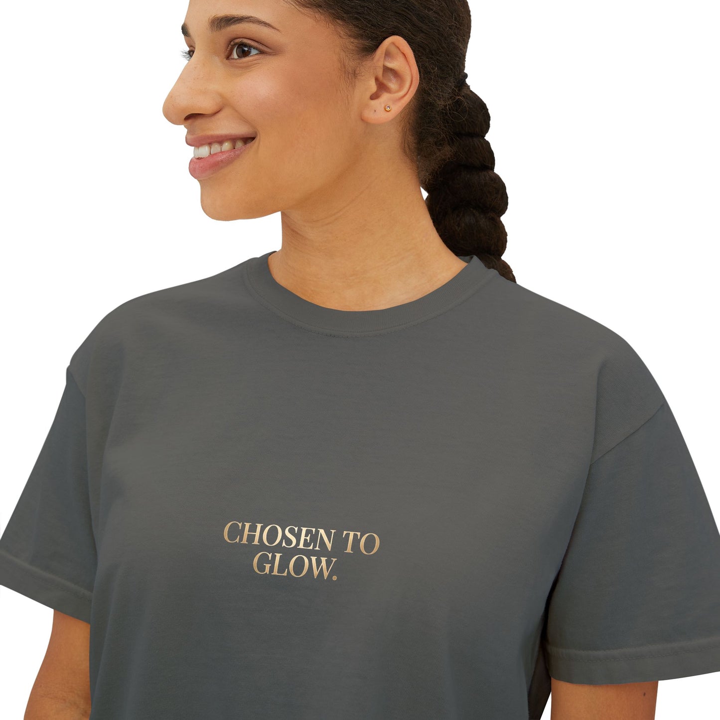 Minimalist Women's Boxy Tee — 'Carefree & Calm' Embroidered Crop T-Shirt