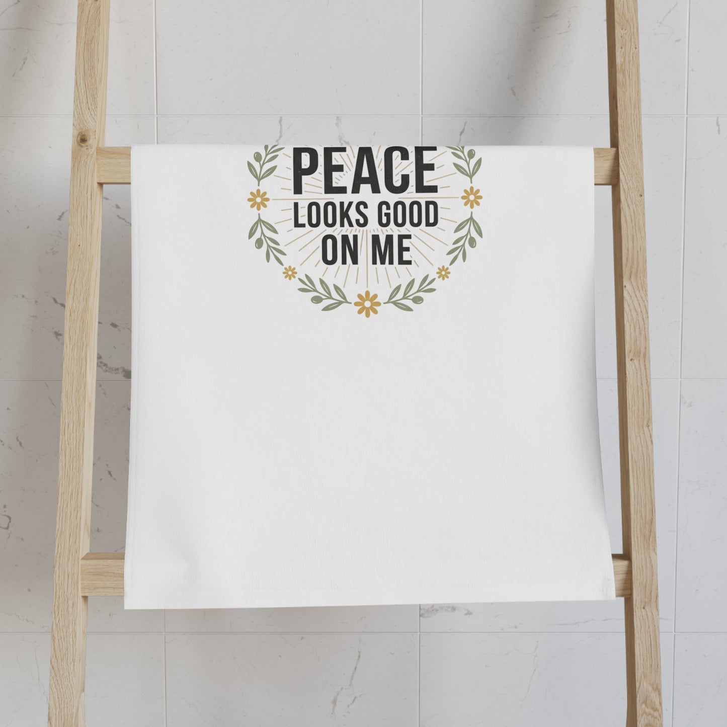 Hand Towel — "Peace Looks Good On Me" Floral Wreath Decorative Towel