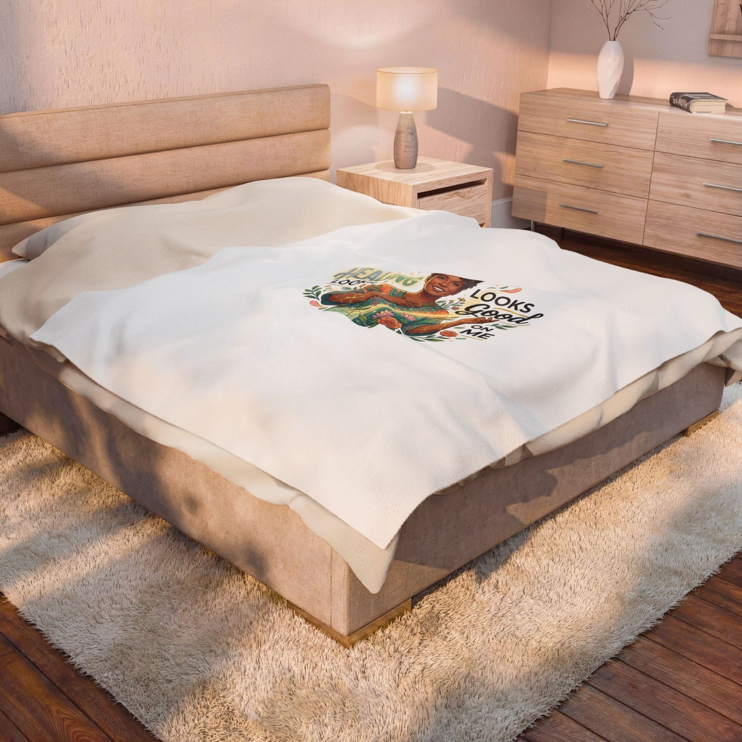 Velveteen Plush Blanket — "Healing Looks Good on Me" Cozy Afrocentric Comfort Throw