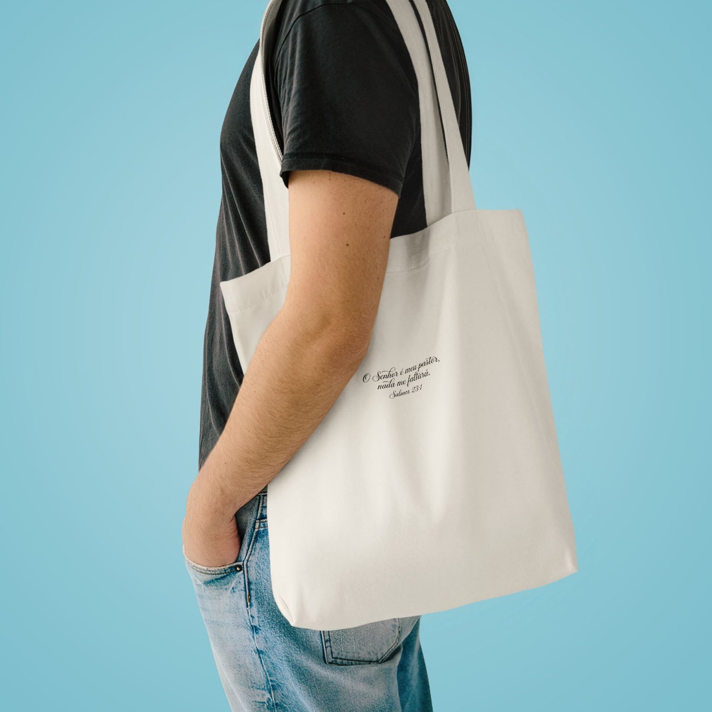 Bolsa Tote de Algodão Preto — “O Senhor é o Meu Pastor” | Salmos 23:1