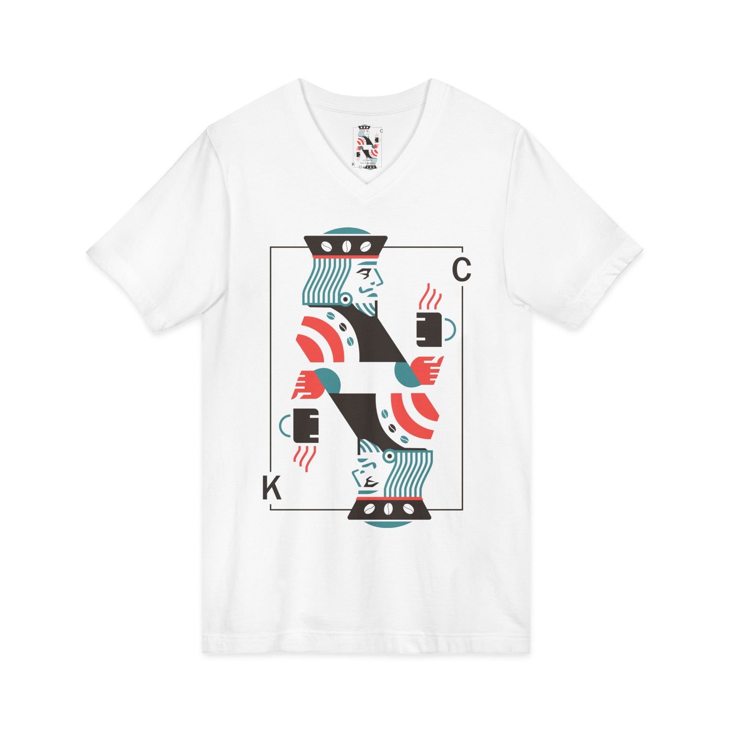 King of Cups Playing Card V‑Neck Tee — Retro Minimalist Tarot/Deck Design