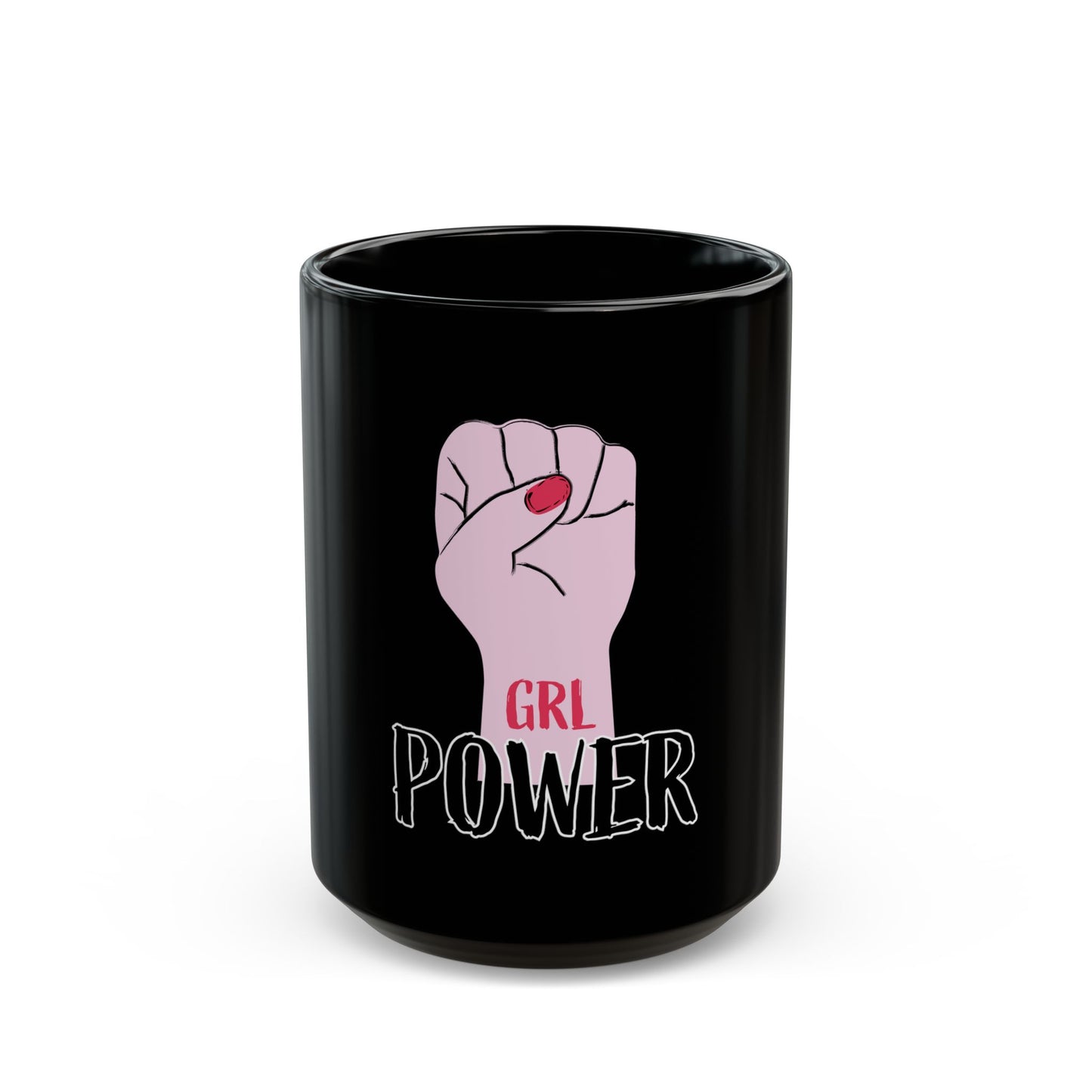 GRL Power Black Mug — Feminist Fist Coffee Cup (11oz, 15oz)
