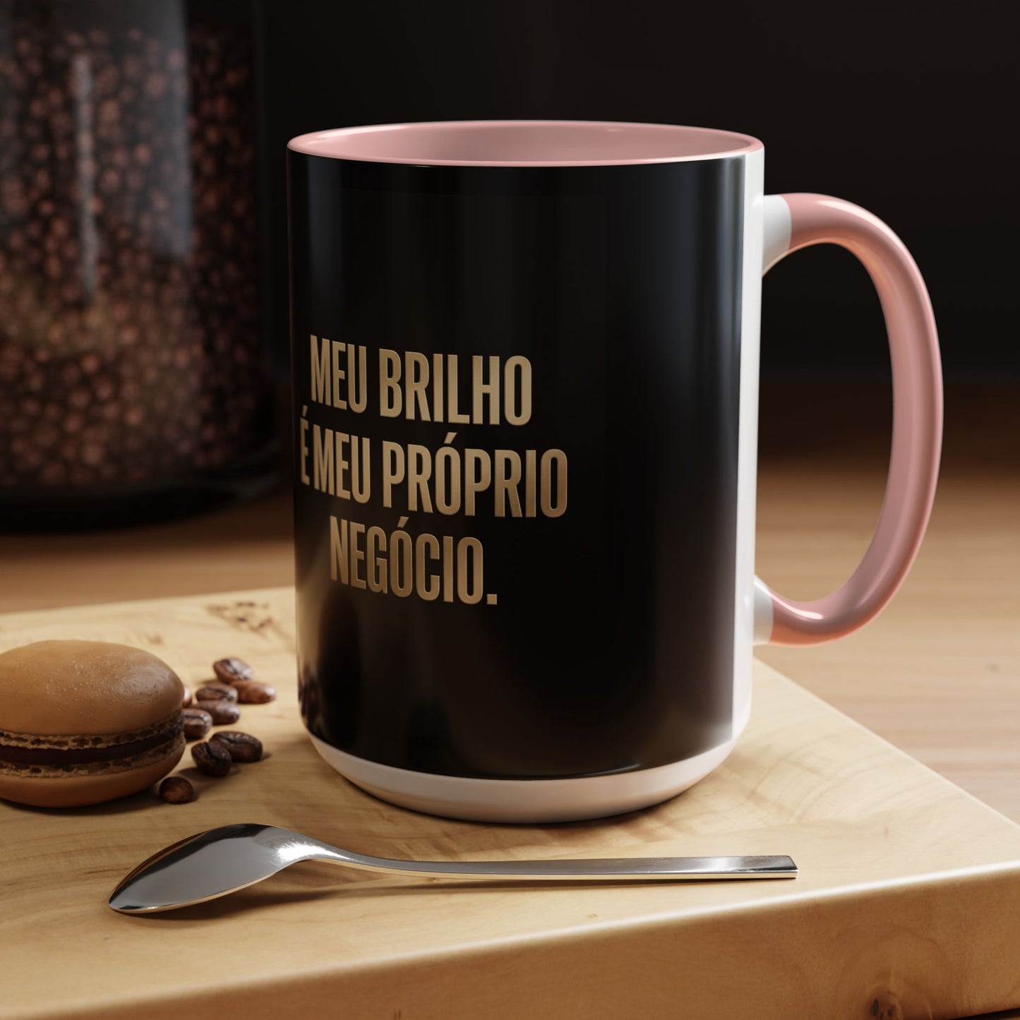 Caneca de café - Caneca inspiradora com detalhes pretos "Meu Brilho É Meu Próprio Negócio" (11/15 onças)