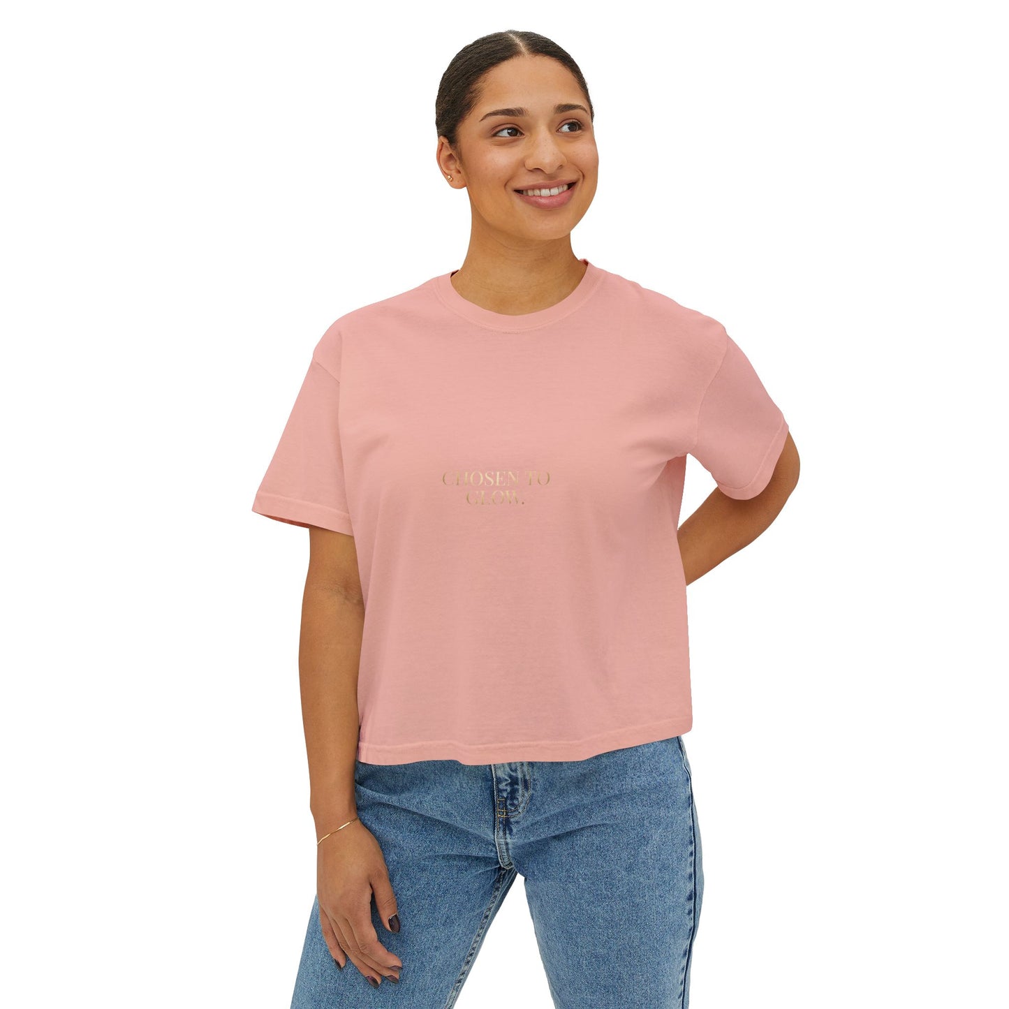 Minimalist Women's Boxy Tee — 'Carefree & Calm' Embroidered Crop T-Shirt