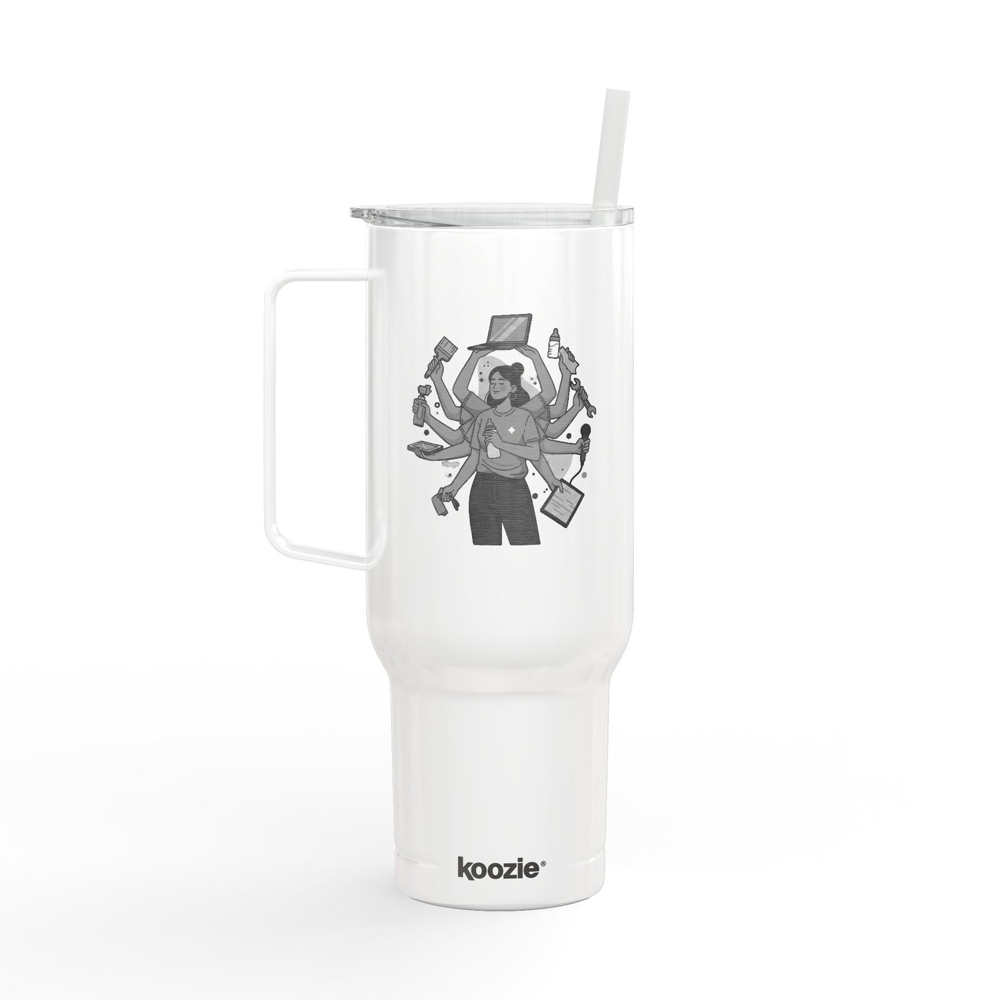 40oz Engraved Insulated Tumbler - Multi-Tasking Woman Design - Copo Térmico de 40oz Gravado – Design "Mulher Multitarefa"