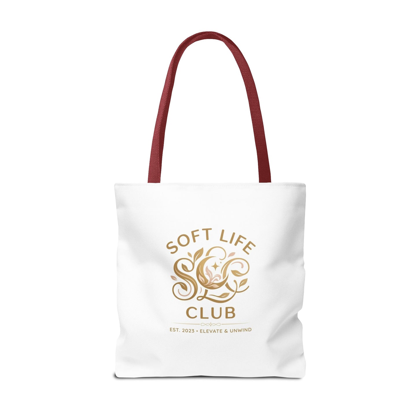 Soft Life Club Tote Bag — Chic Gold Logo AOP Tote for Everyday Carry