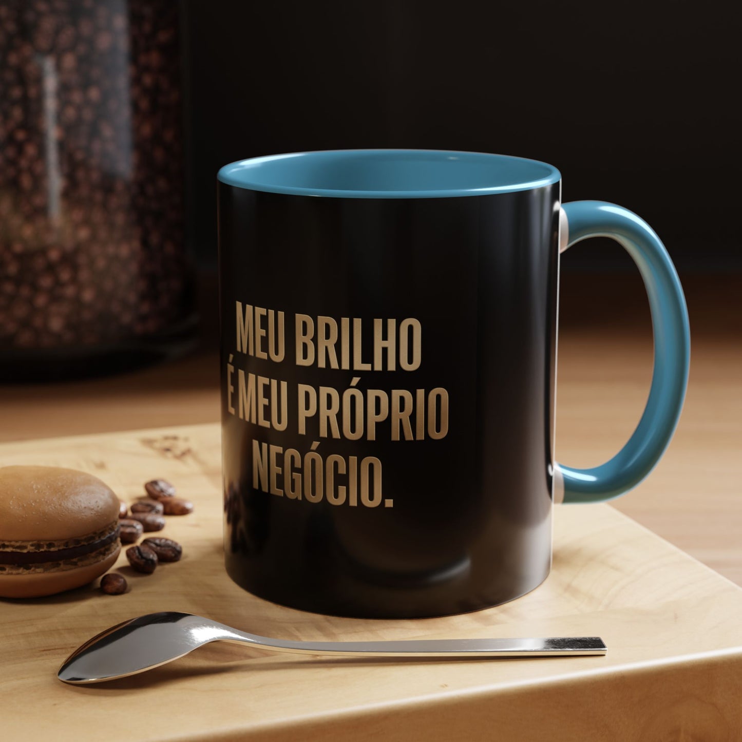 Caneca de café - Caneca inspiradora com detalhes pretos "Meu Brilho É Meu Próprio Negócio" (11/15 onças)