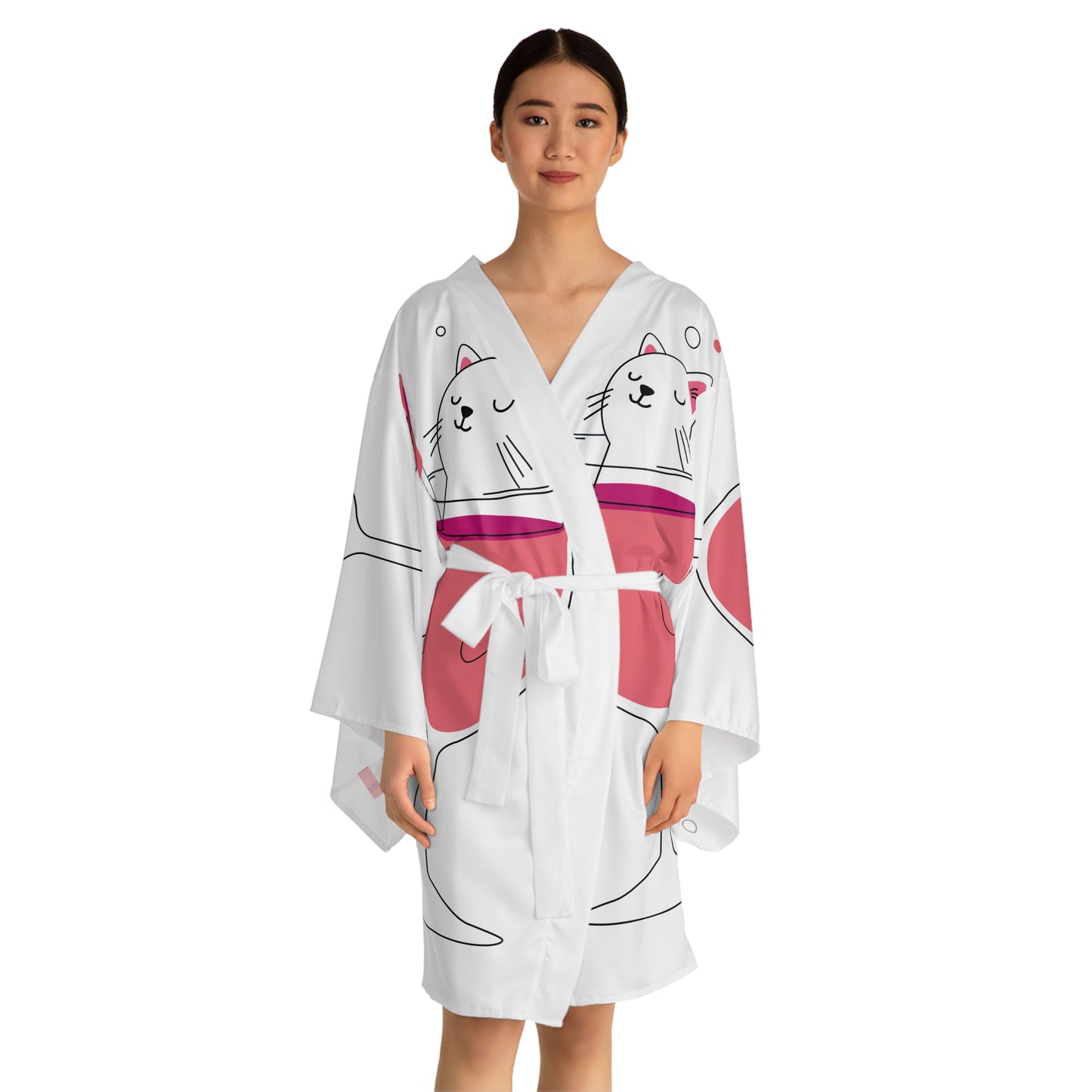 Cat in a Glass Kimono Robe — Cute Wine Cat Long Sleeve Kimono