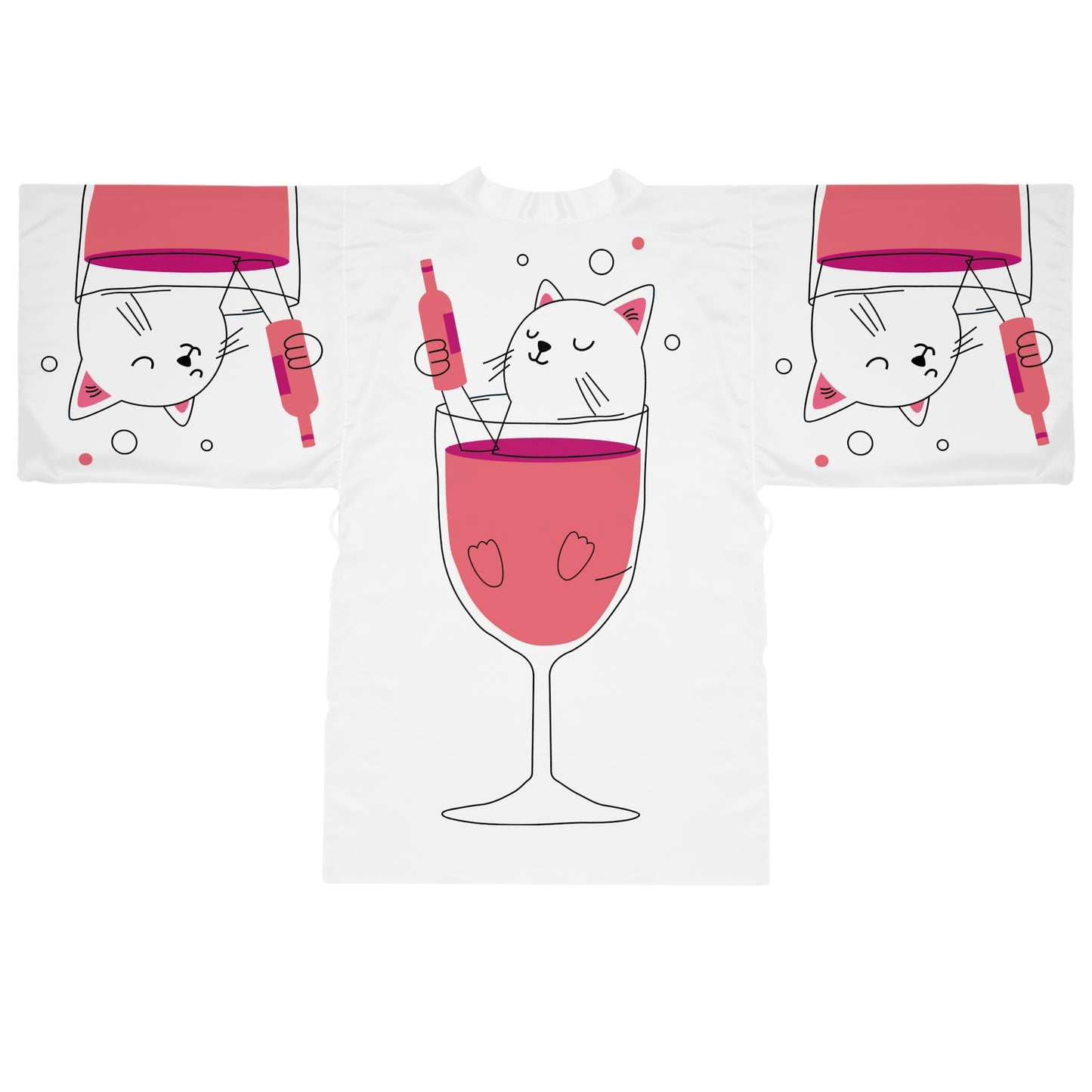 Cat in a Glass Kimono Robe — Cute Wine Cat Long Sleeve Kimono