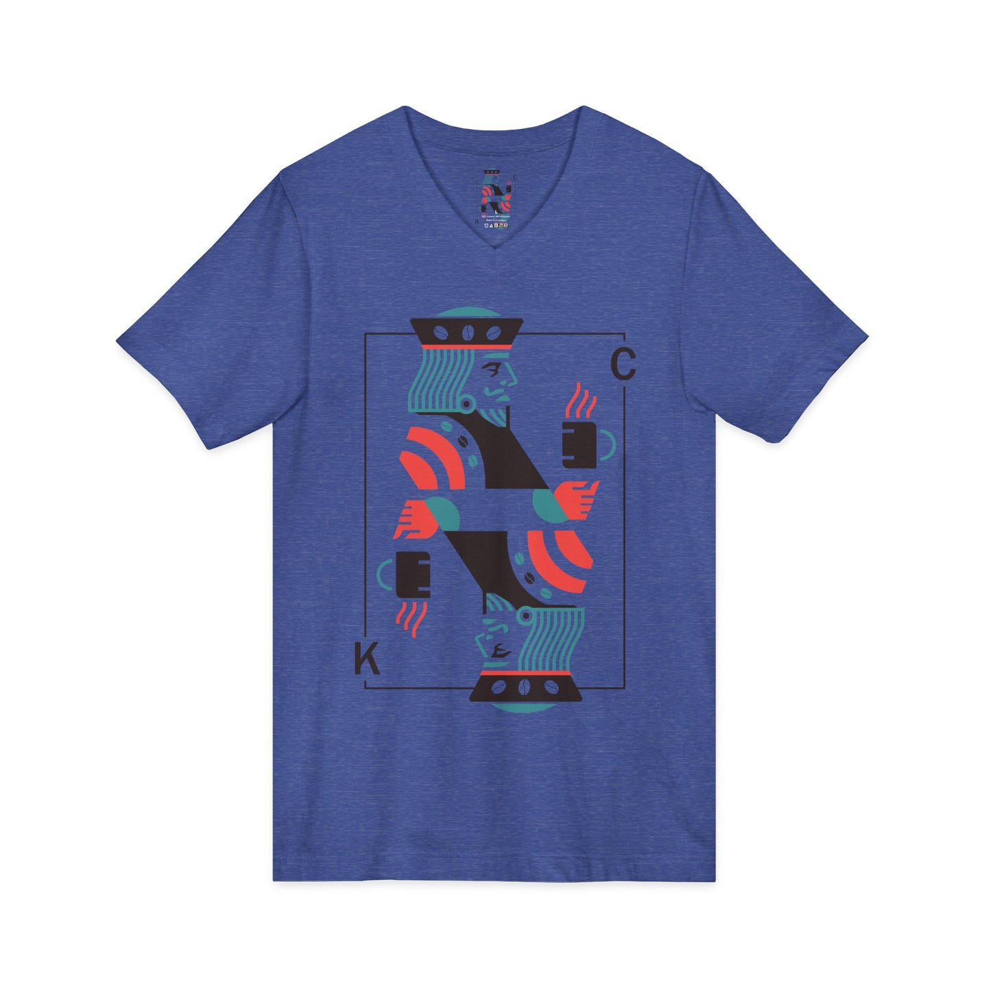 King of Cups Playing Card V‑Neck Tee — Retro Minimalist Tarot/Deck Design
