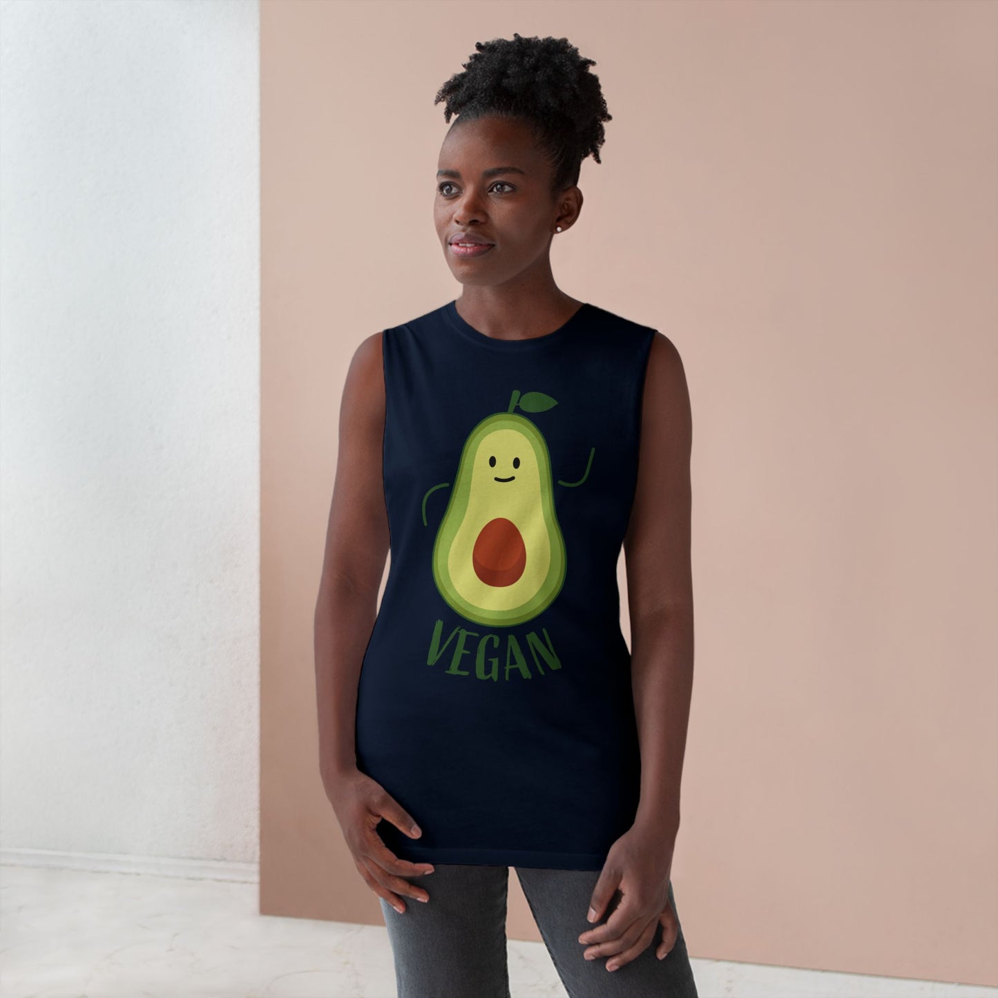 Vegan Avocado Tank Top — Cute Smiling Avocado Graphic Sleeveless Shirt