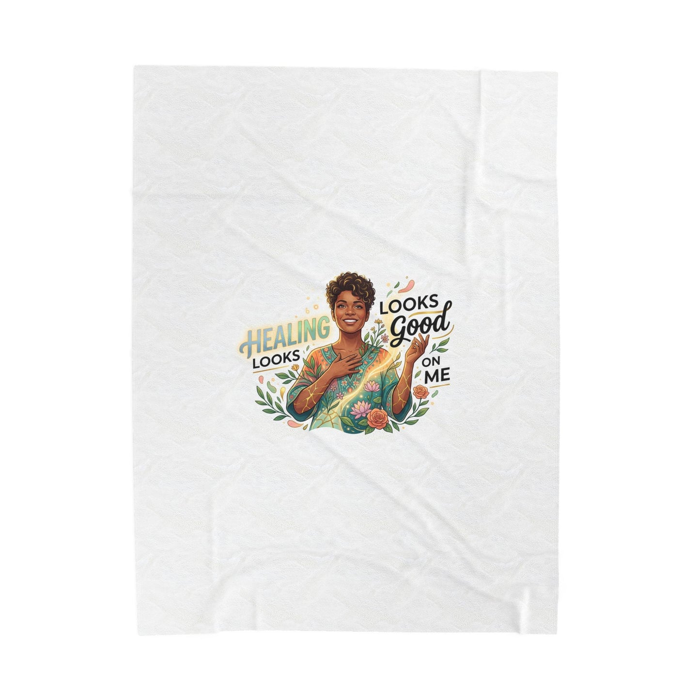 Velveteen Plush Blanket — "Healing Looks Good on Me" Cozy Afrocentric Comfort Throw