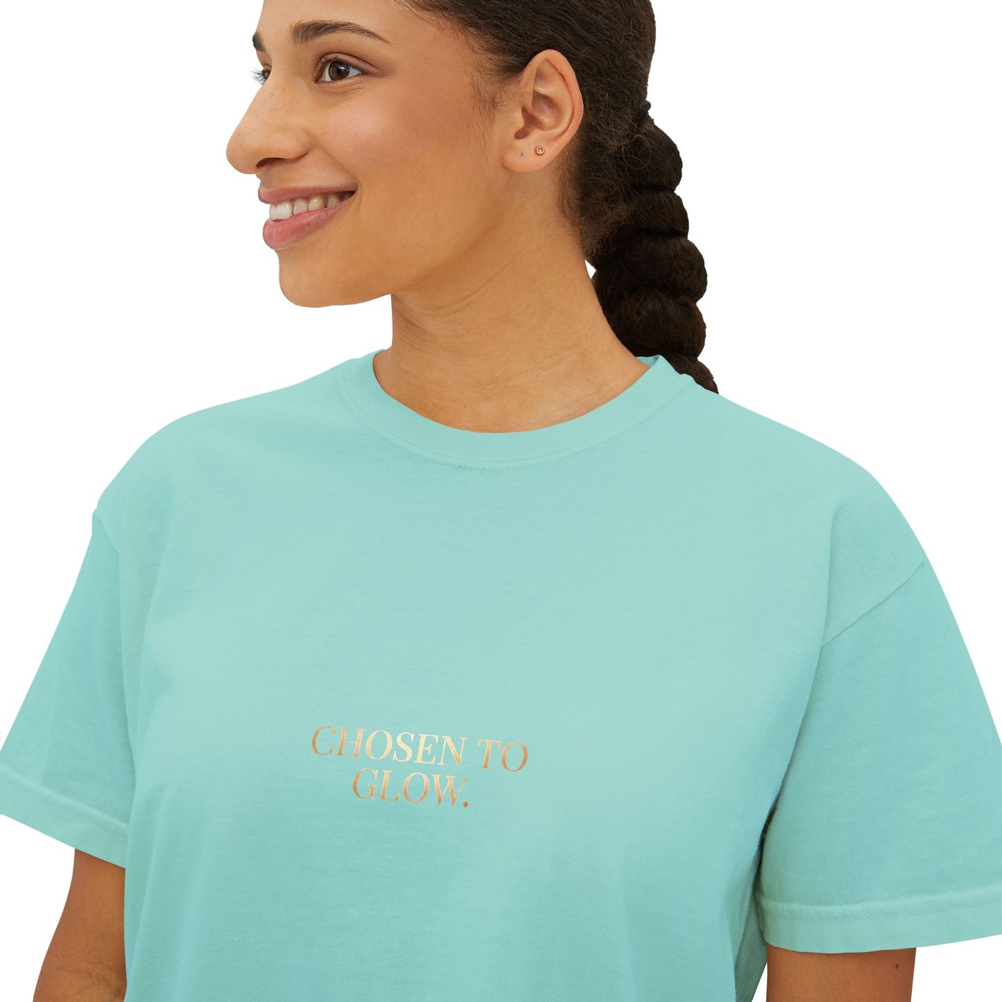 Minimalist Women's Boxy Tee — 'Carefree & Calm' Embroidered Crop T-Shirt