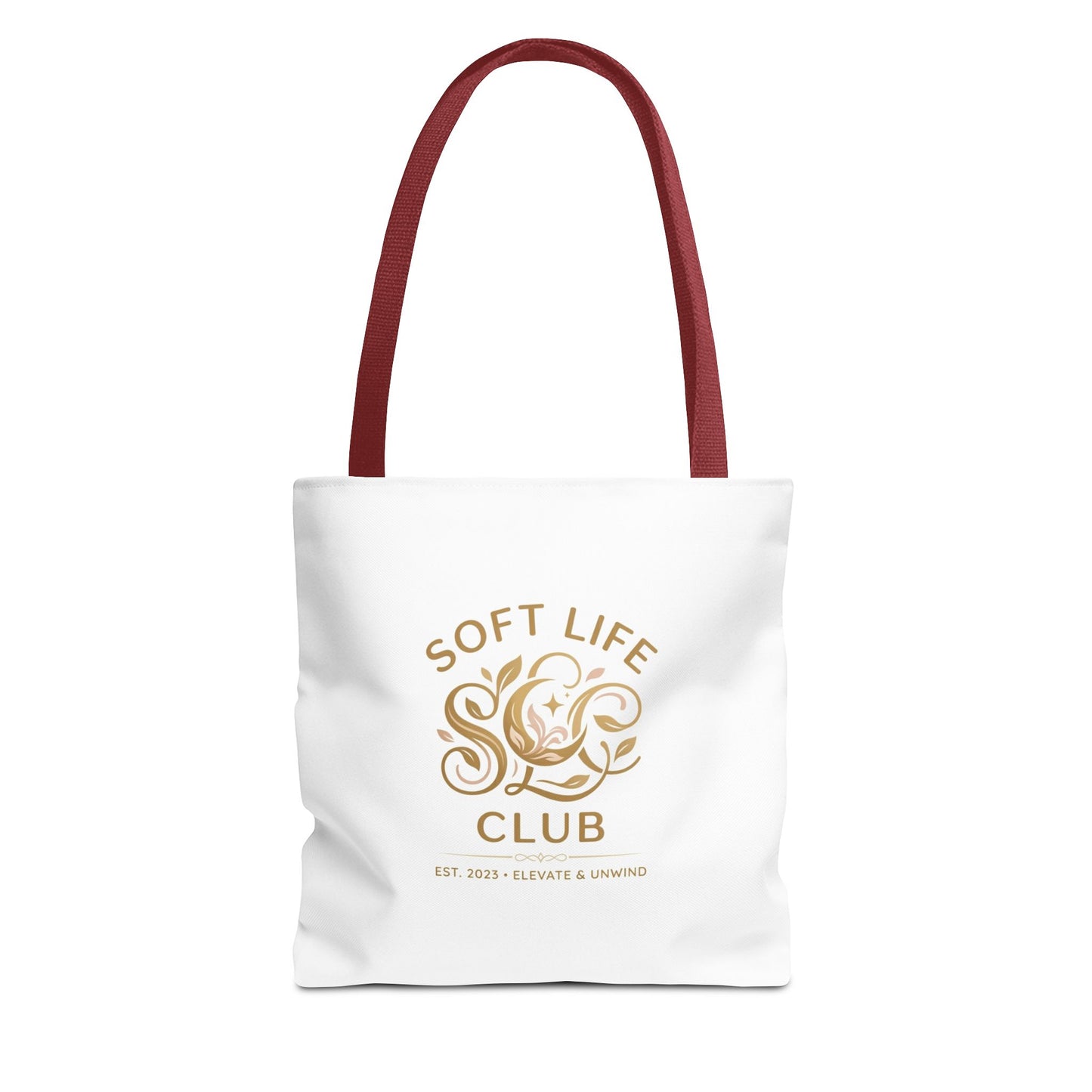 Soft Life Club Tote Bag — Chic Gold Logo AOP Tote for Everyday Carry