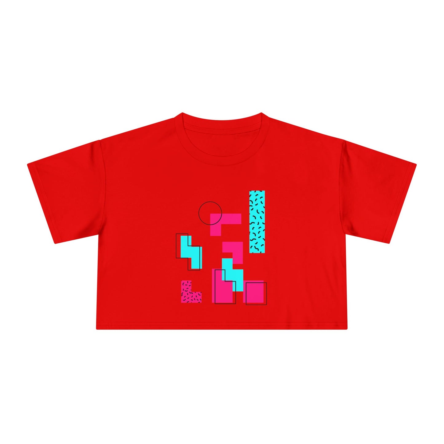 Retro Geometric Crop Tee — 80s Memphis Pattern Women's Top