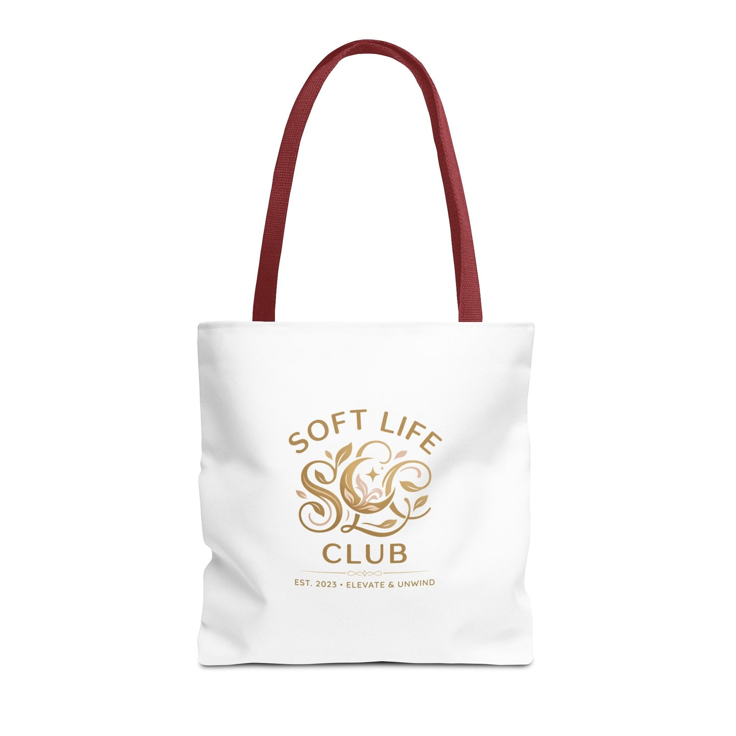 Soft Life Club Tote Bag — Chic Gold Logo AOP Tote for Everyday Carry