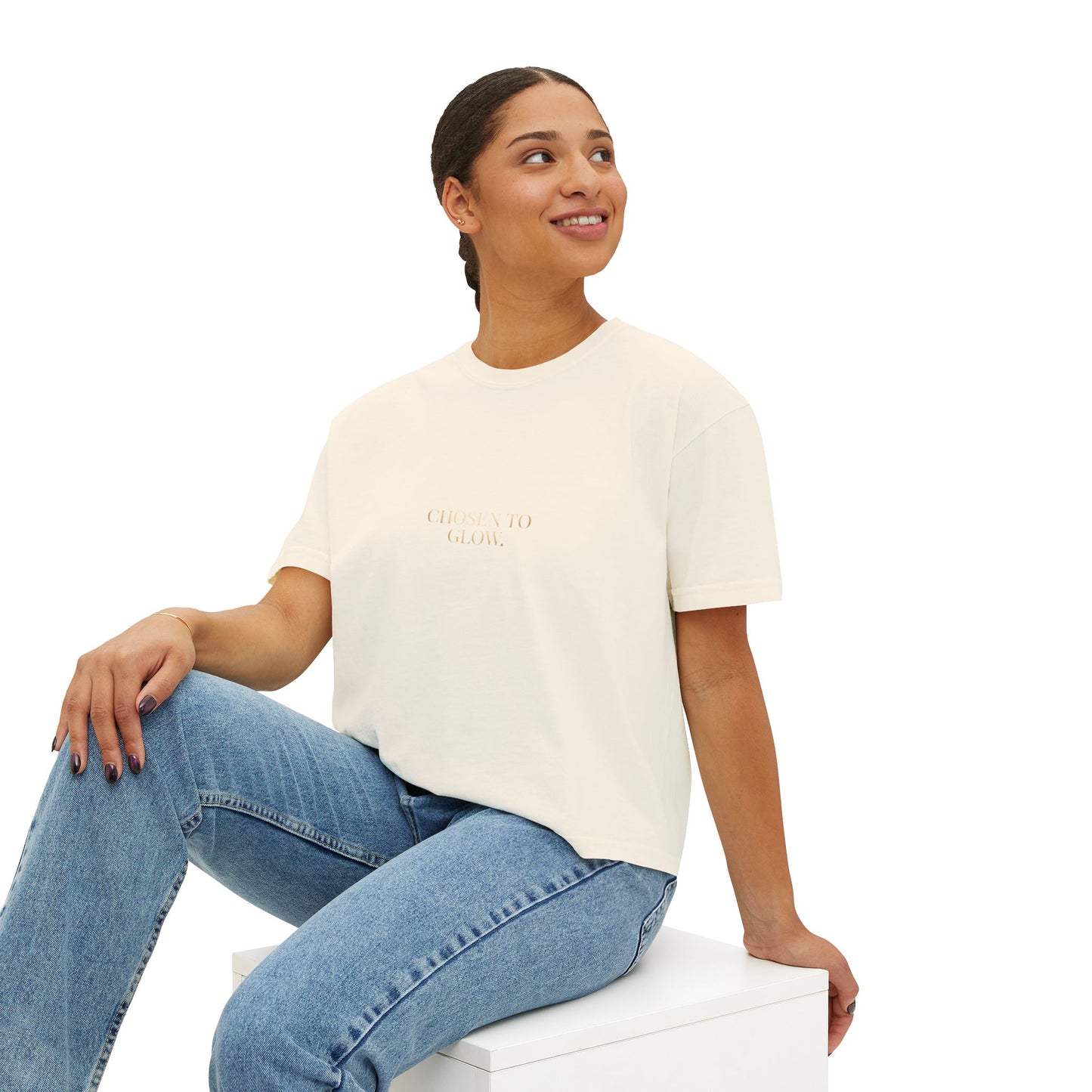 Minimalist Women's Boxy Tee — 'Carefree & Calm' Embroidered Crop T-Shirt