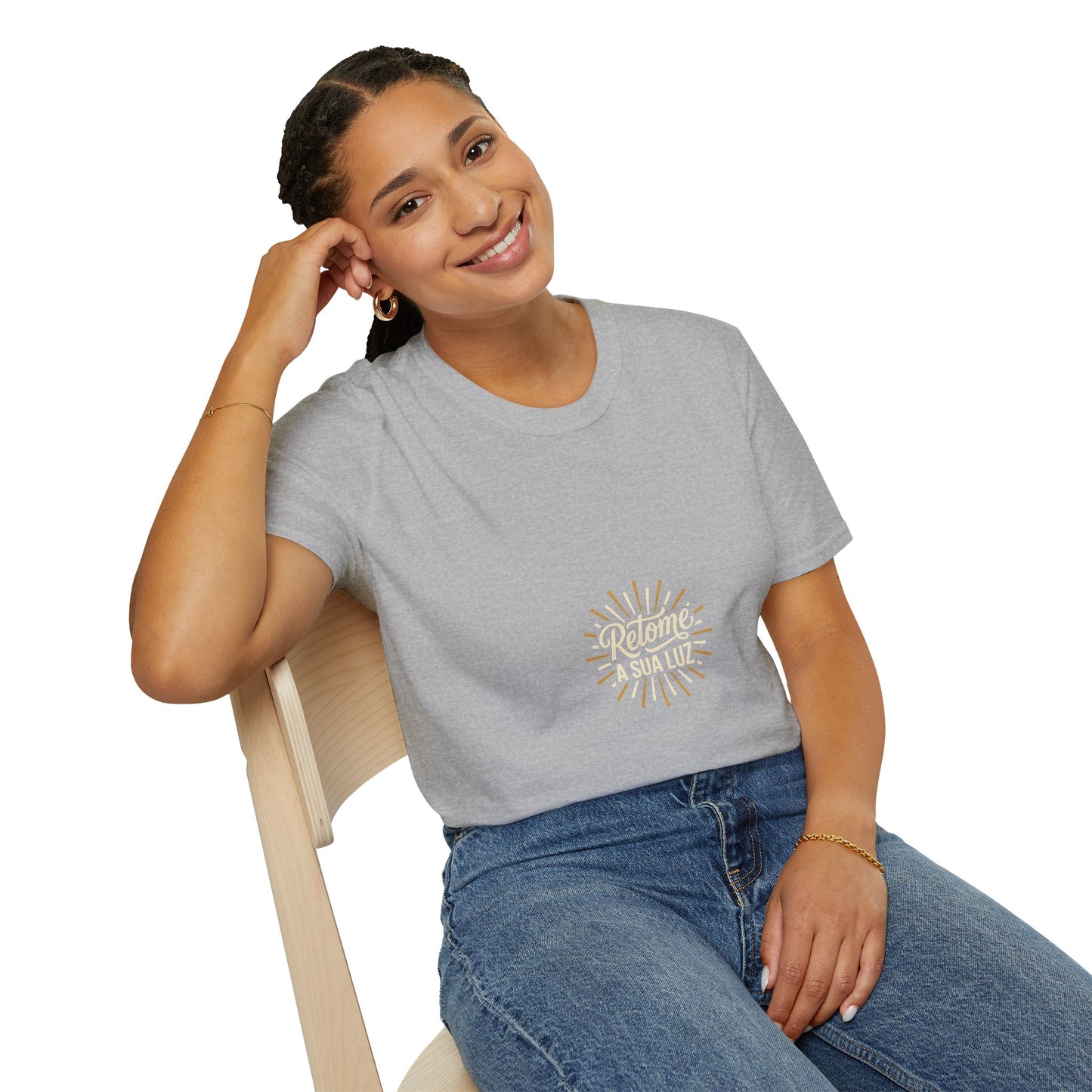 Camiseta — "Retome a sua luz" (Estampa Sunburst)