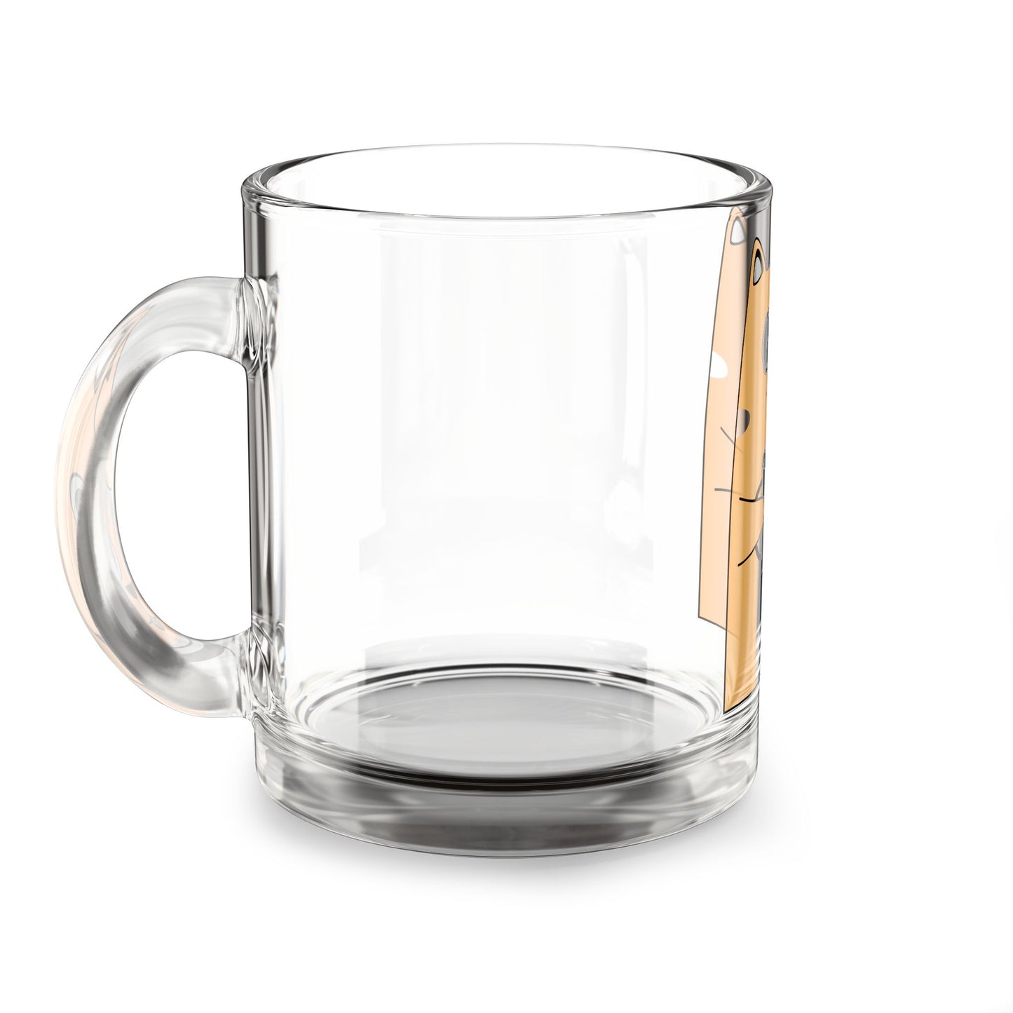 10oz Glass Mug — Cute Cat Drinking Coffee Cartoon
