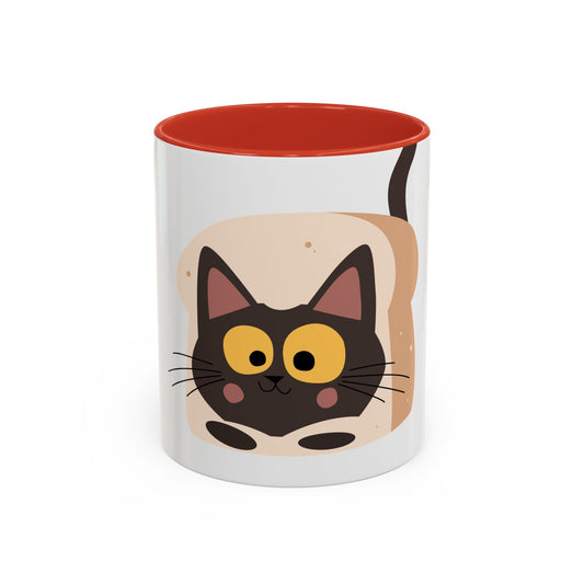 Cat in Toast Accent Coffee Mug – Cute Black Cat Breakfast Mug (11/15oz)