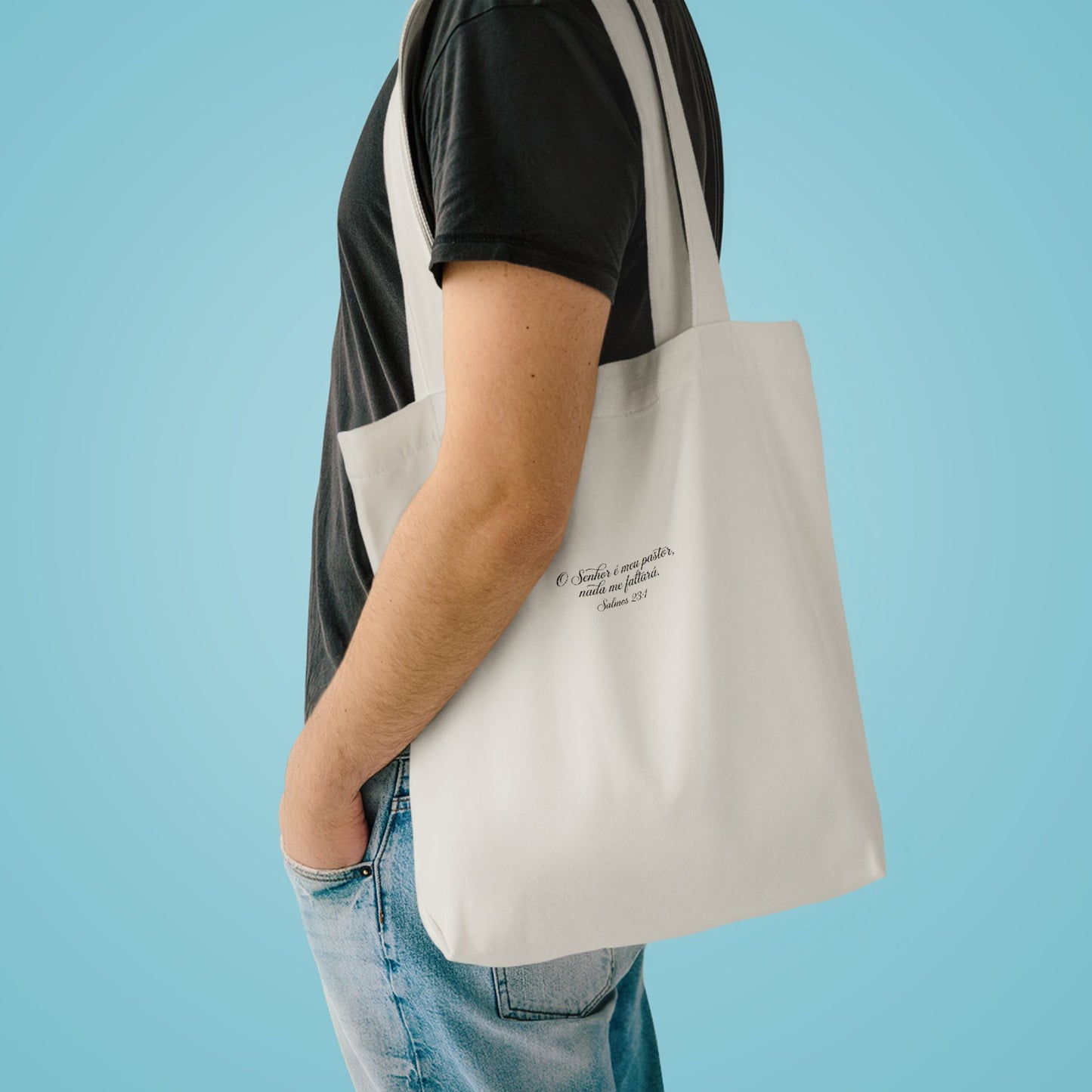Bolsa Tote de Algodão Preto — “O Senhor é o Meu Pastor” | Salmos 23:1