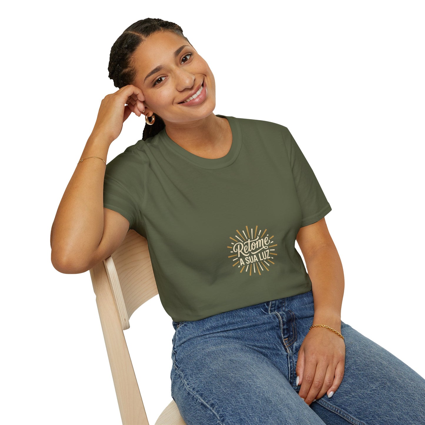 Camiseta — "Retome a sua luz" (Estampa Sunburst)