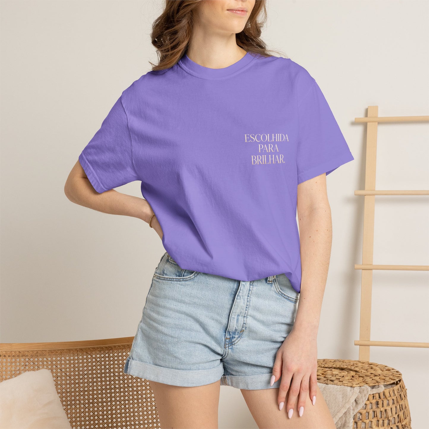 T-shirt tingida em peça "Escolhida Para Brilhar"