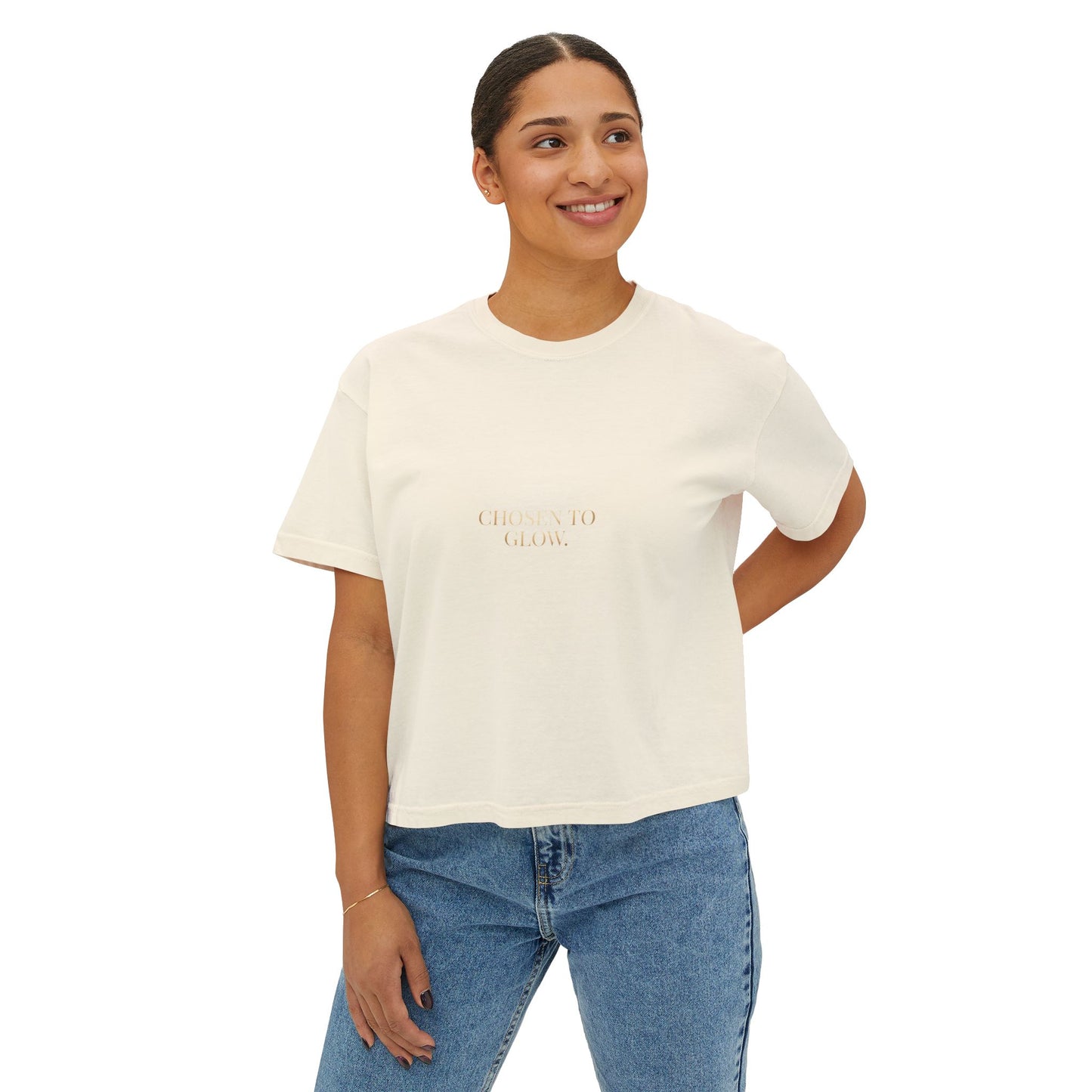 Minimalist Women's Boxy Tee — 'Carefree & Calm' Embroidered Crop T-Shirt