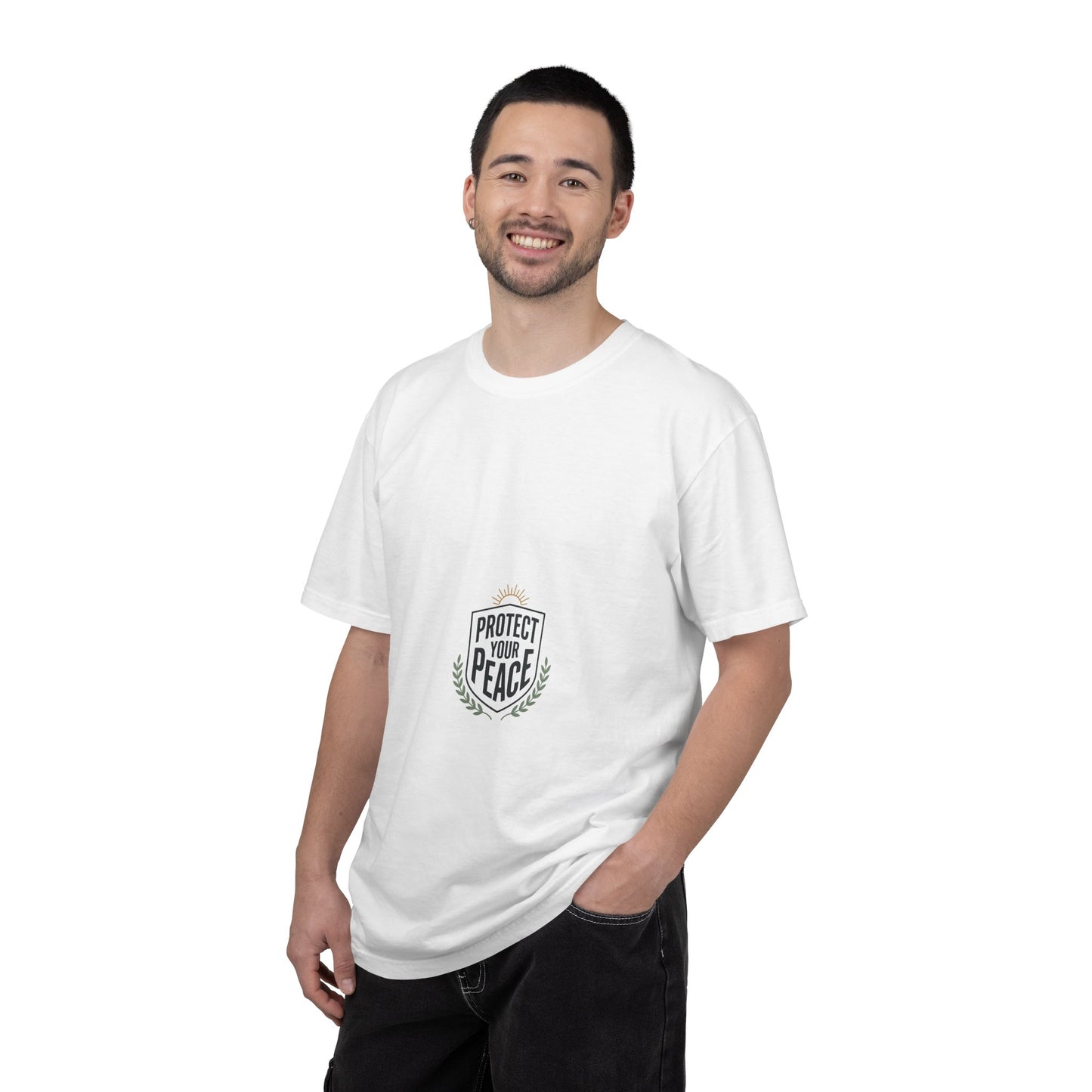 Protect Your Peace T-Shirt — Minimal Shield Graphic, Inspirational Casual Tee