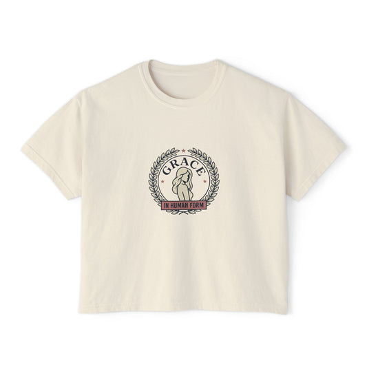 Grace Floral Boxy Tee — "Grace Is Human Form" Graphic