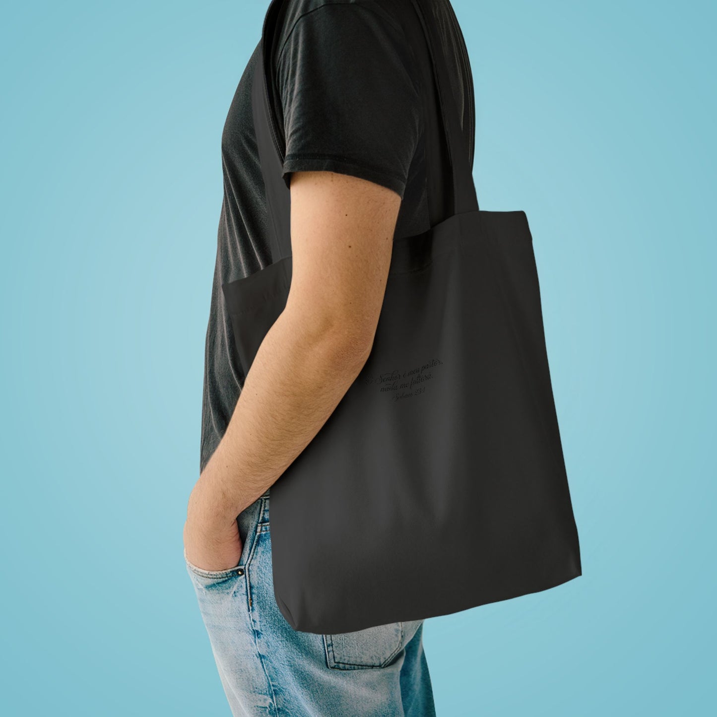 Bolsa Tote de Algodão Preto — “O Senhor é o Meu Pastor” | Salmos 23:1