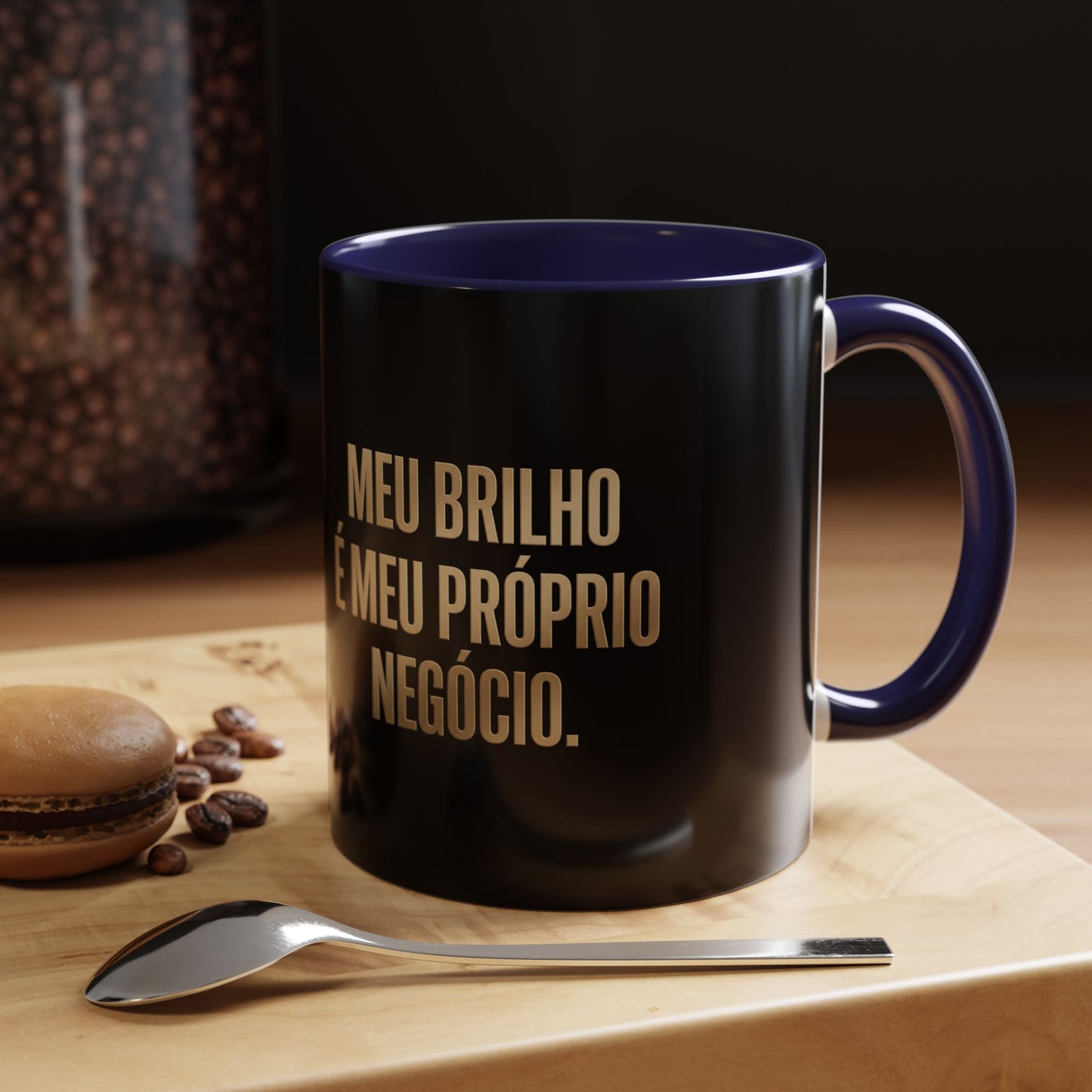 Caneca de café - Caneca inspiradora com detalhes pretos "Meu Brilho É Meu Próprio Negócio" (11/15 onças)