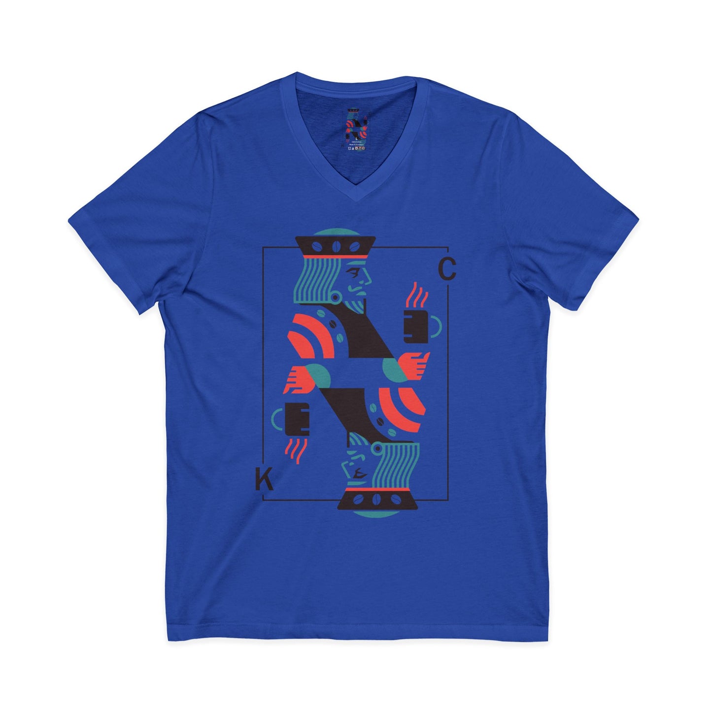 King of Cups Playing Card V‑Neck Tee — Retro Minimalist Tarot/Deck Design