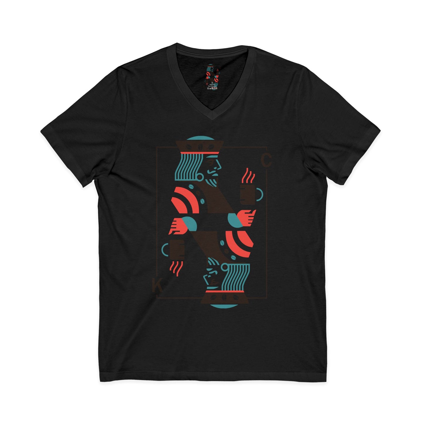 King of Cups Playing Card V‑Neck Tee — Retro Minimalist Tarot/Deck Design