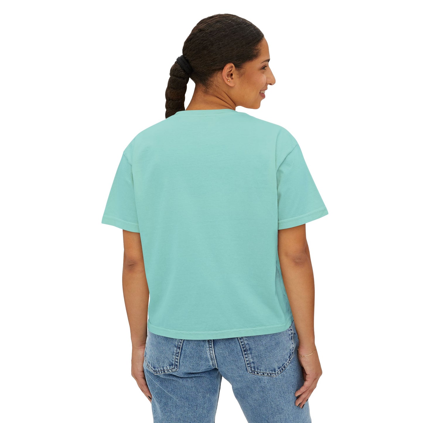 Minimalist Women's Boxy Tee — 'Carefree & Calm' Embroidered Crop T-Shirt