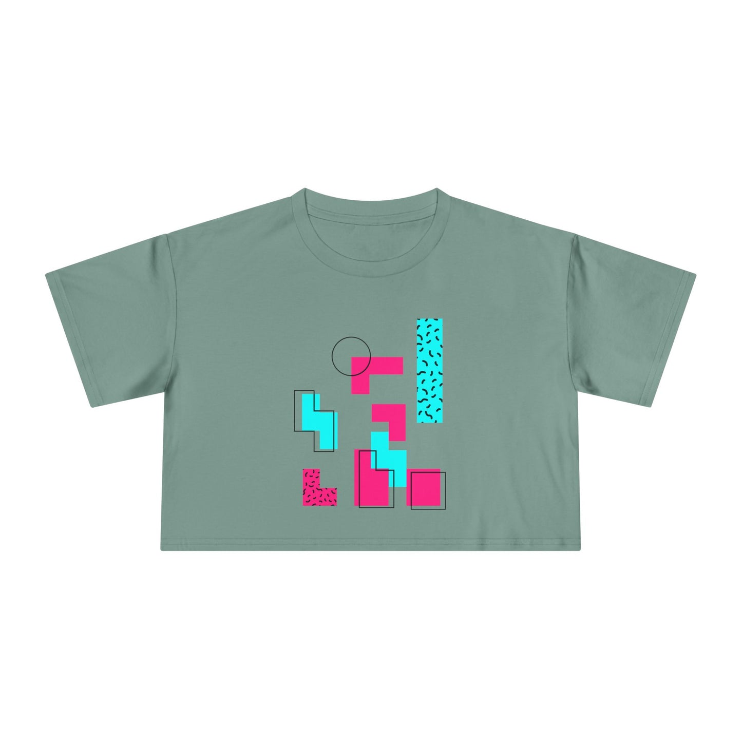 Retro Geometric Crop Tee — 80s Memphis Pattern Women's Top