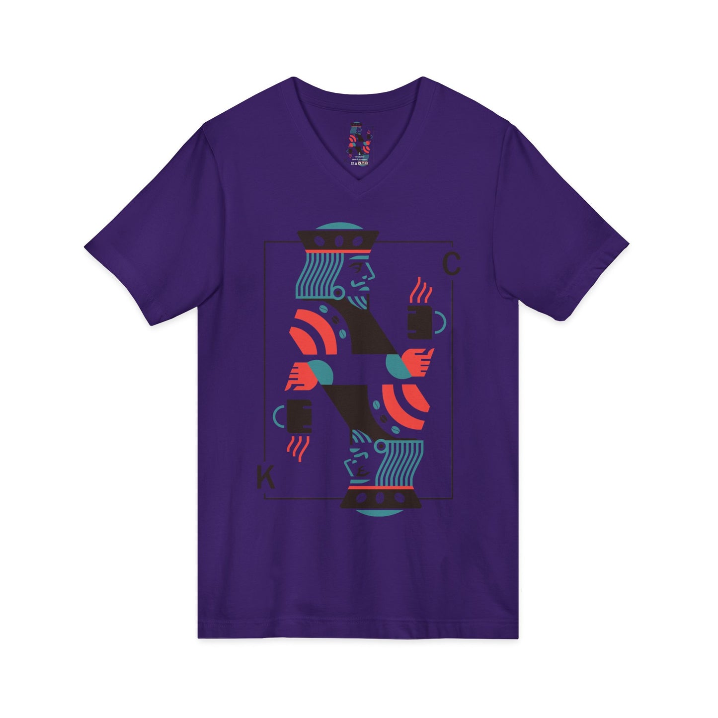 King of Cups Playing Card V‑Neck Tee — Retro Minimalist Tarot/Deck Design