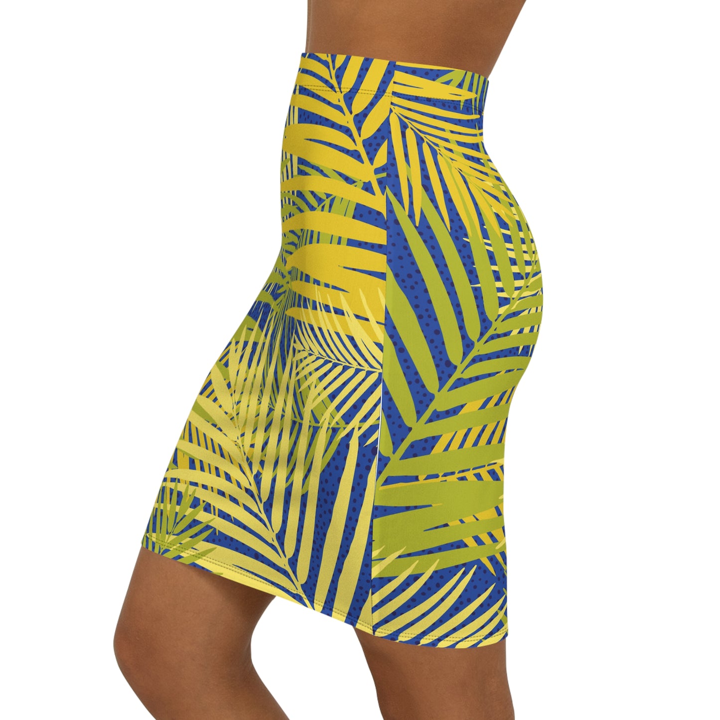 Tropical Palm Leaf Pencil Skirt — Saia Lápis com Estampa de Folhas de Palmeira Tropical