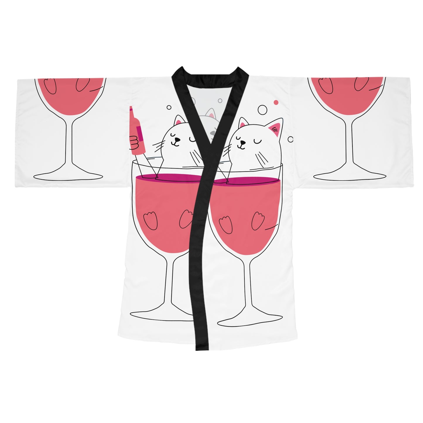 Cat in a Glass Kimono Robe — Cute Wine Cat Long Sleeve Kimono